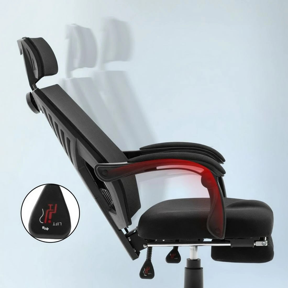 3 Artiss Mesh Office Chair Recliner - Black, 3 of 5