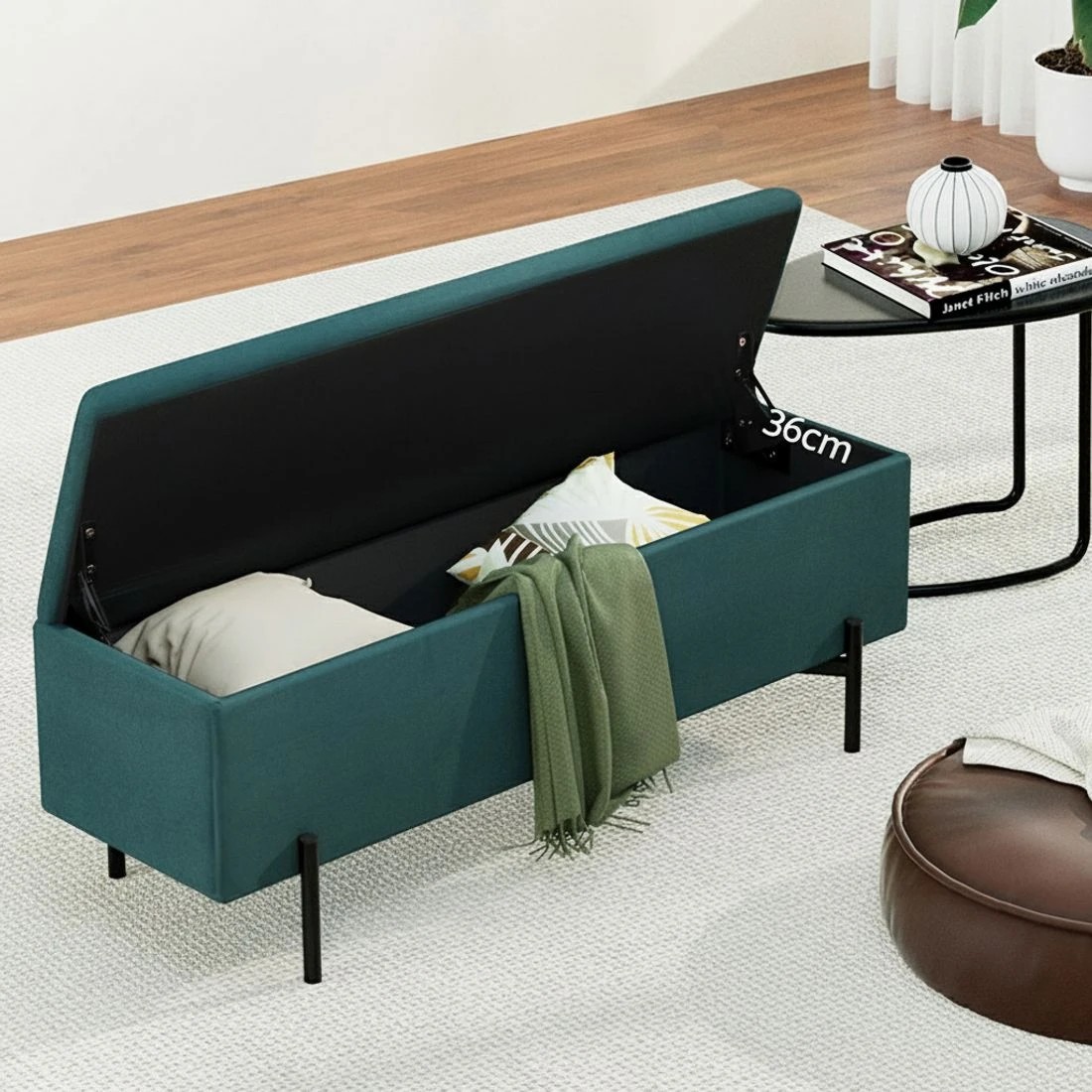 4 Artiss Storage Ottoman Blanket Box 140cm Velvet - Green, 4 of 6