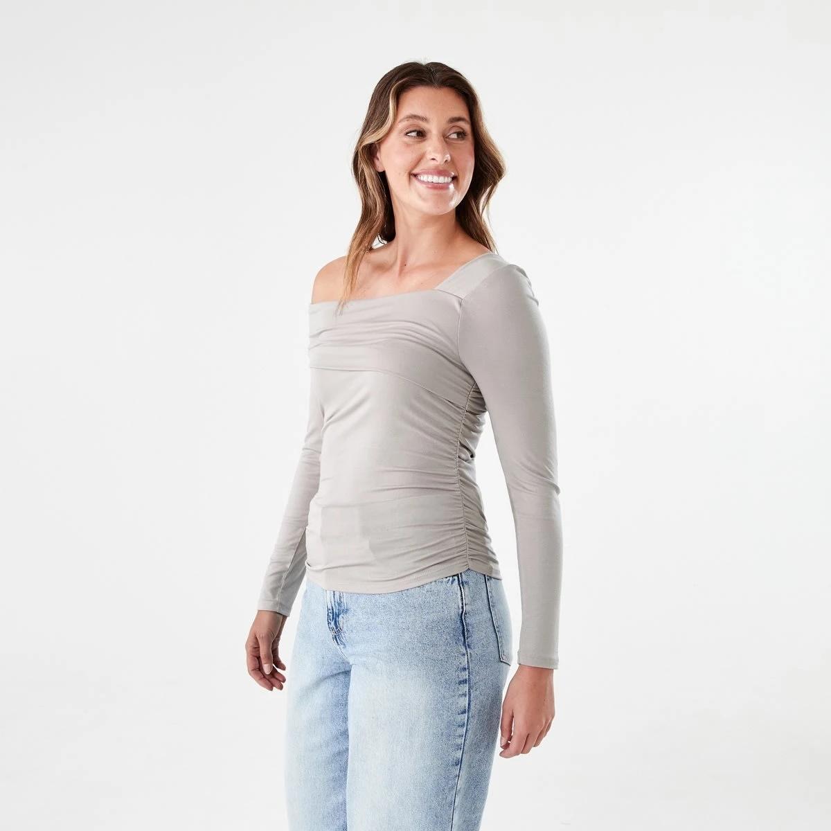 3 Long Sleeve Ruched Top FADED TAUPE, 3 of 7