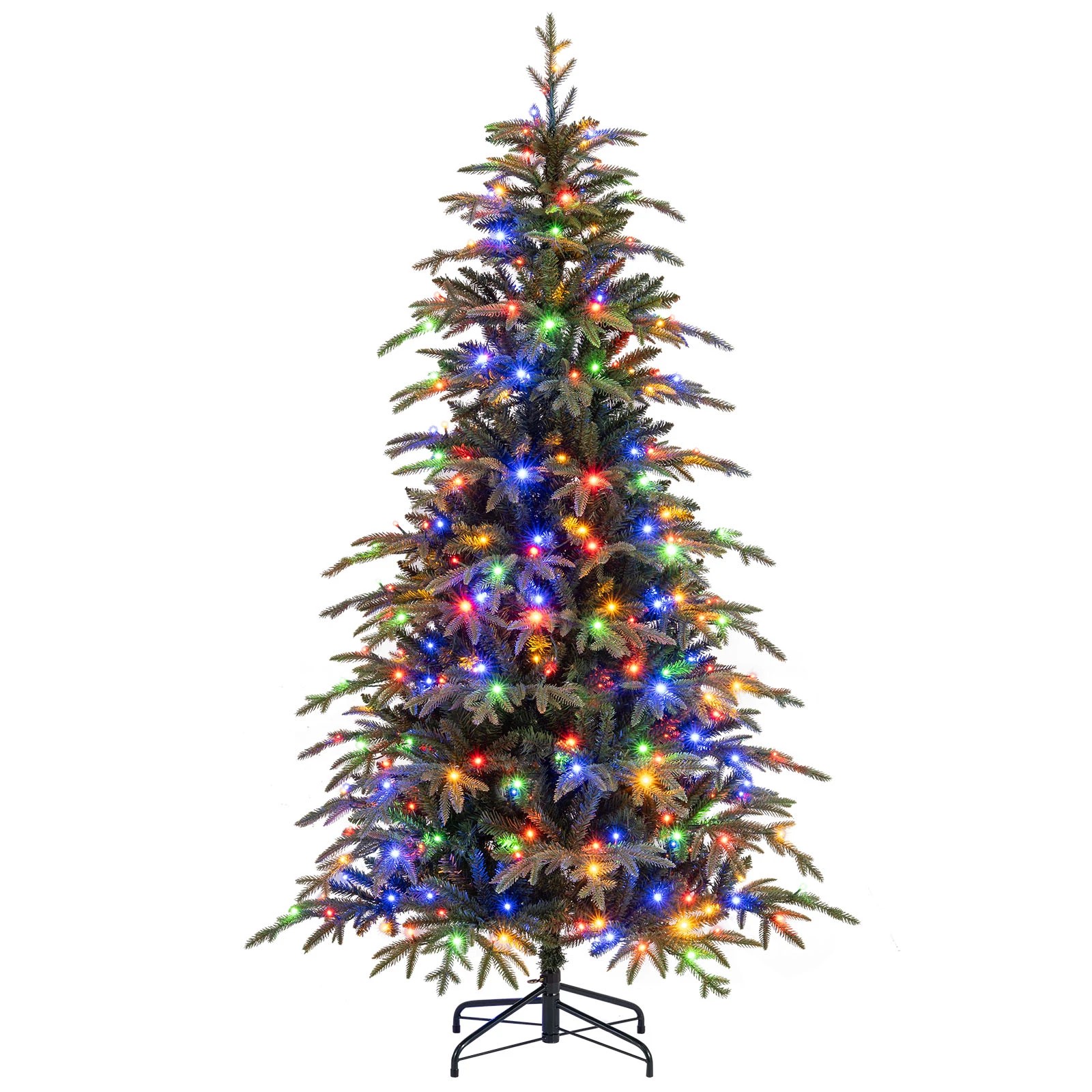 1 Costway 185cm PE & PVC Artificial Christmas Tree Pre-Lit Hinged Xmas Tree 11 Lighting Modes, 1 of 7