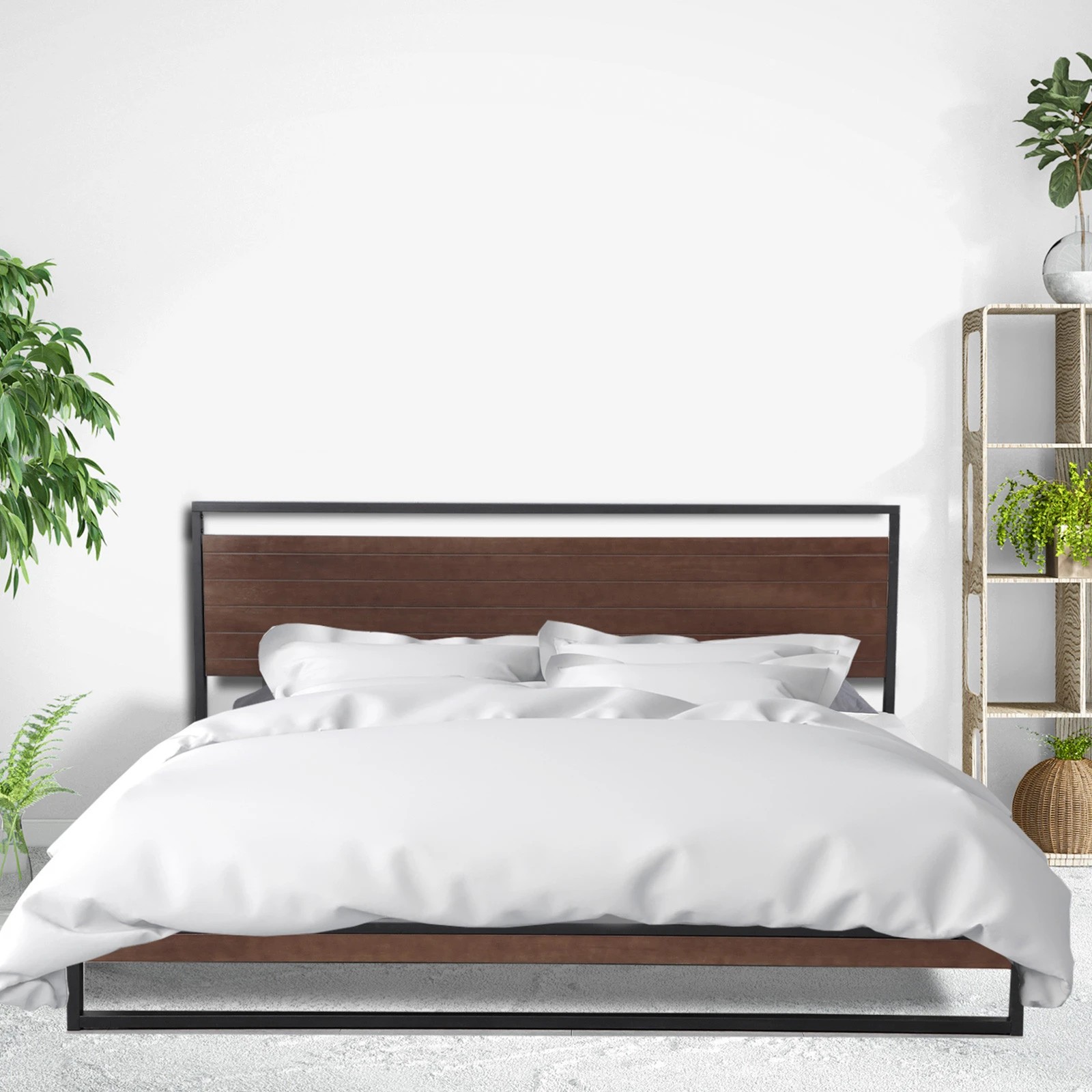 3 Milano Décor Azure Bed Frame With Headboard Wood Steel Platform Bed - Black, 3 of 9