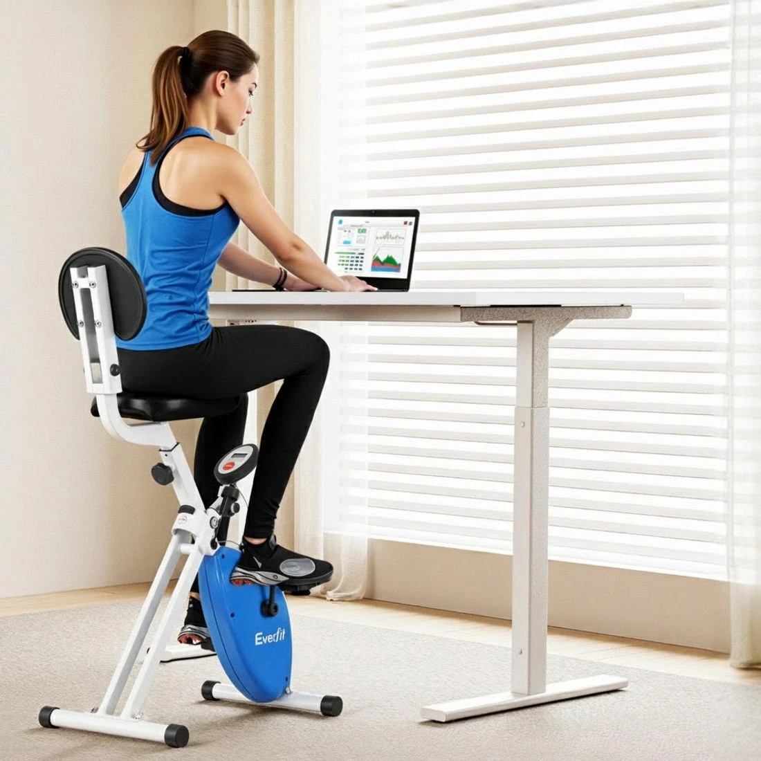 4 Artiss Under Desk Exercise Bike with 140cm Automatic Standing Desk Magnetic Resistance - Multi, 4 of 7