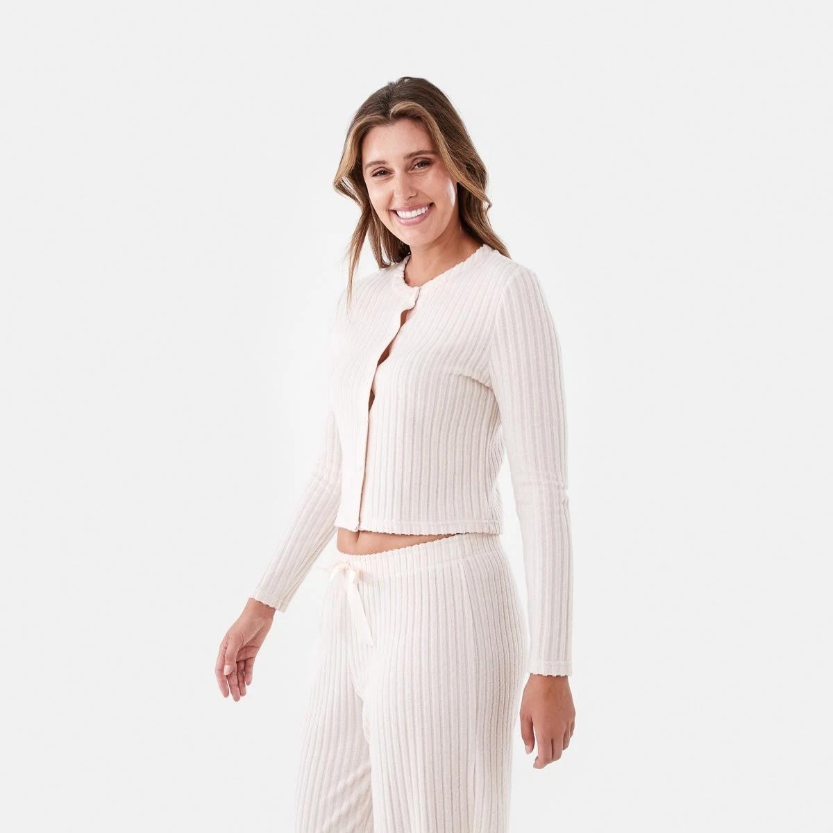 2 Brushed Ribbed Long Sleeve Lounge Top Beige Mrl, 2 of 5