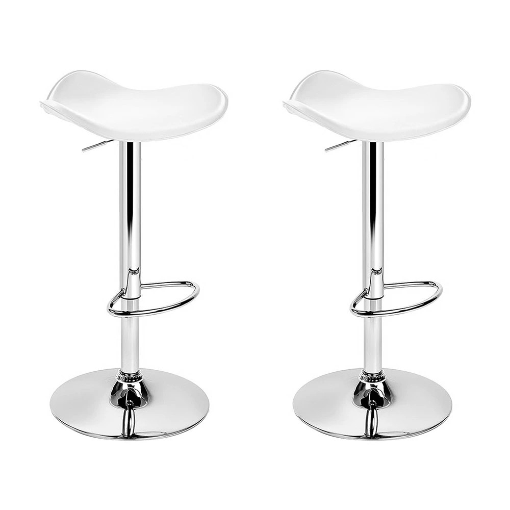 1 Artiss 2x Bar Stools Leather Gas Lift Chair - White, 1 of 7
