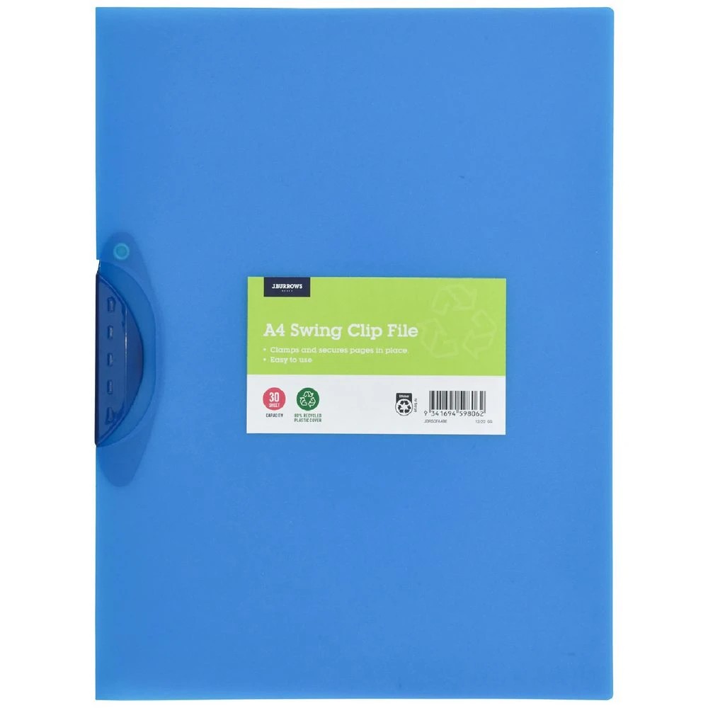 1 J.Burrows Swing Clip File A4 Blue, 1 of 3