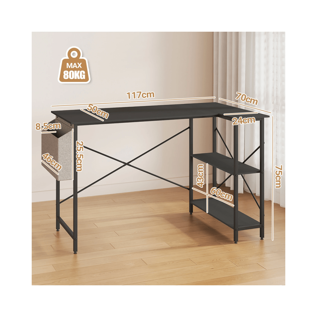 2 Advwin L Shaped Computer Desk With Convertible Storage Shelves Corner Desk Black, 2 of 9