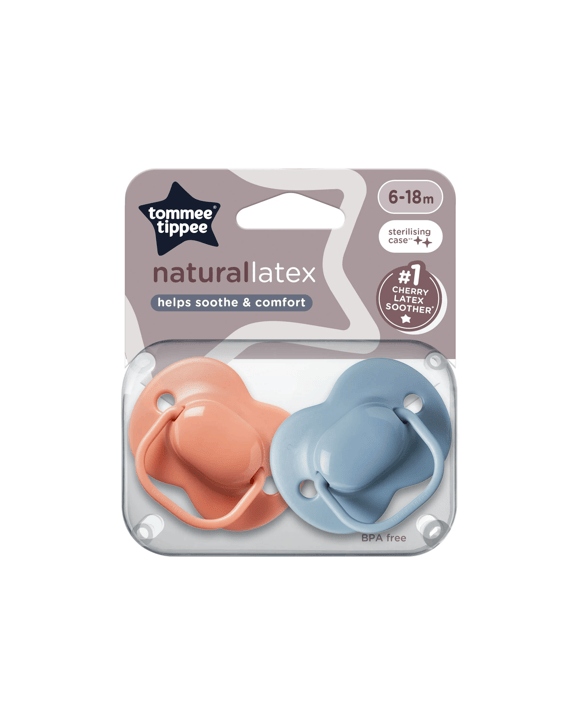 2 Pack Tommee Tippee Natural Latex Cherry Soothers - Pink and Blue