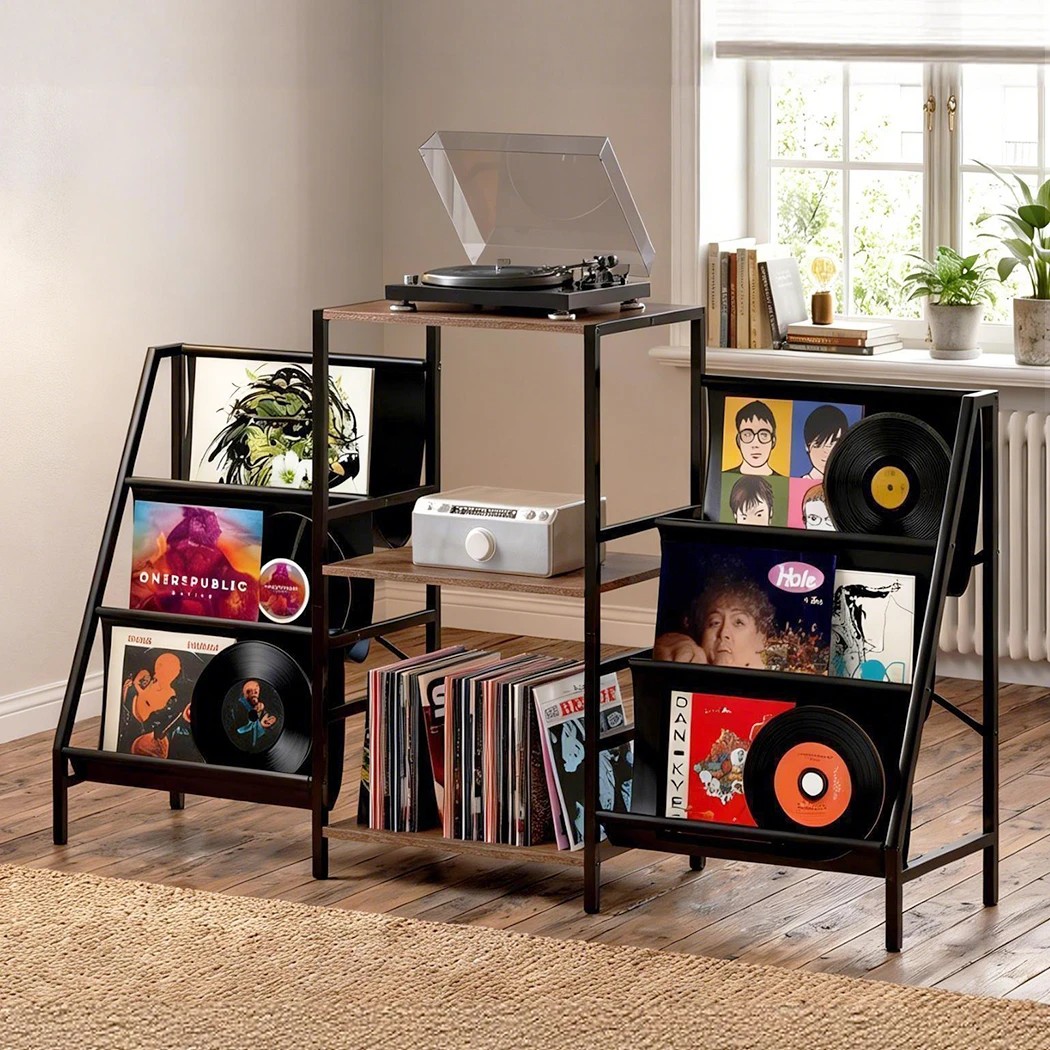 8 Levede Record Player Table with Vinyl Record Storage,3 shelves,2 holders, 8 of 8