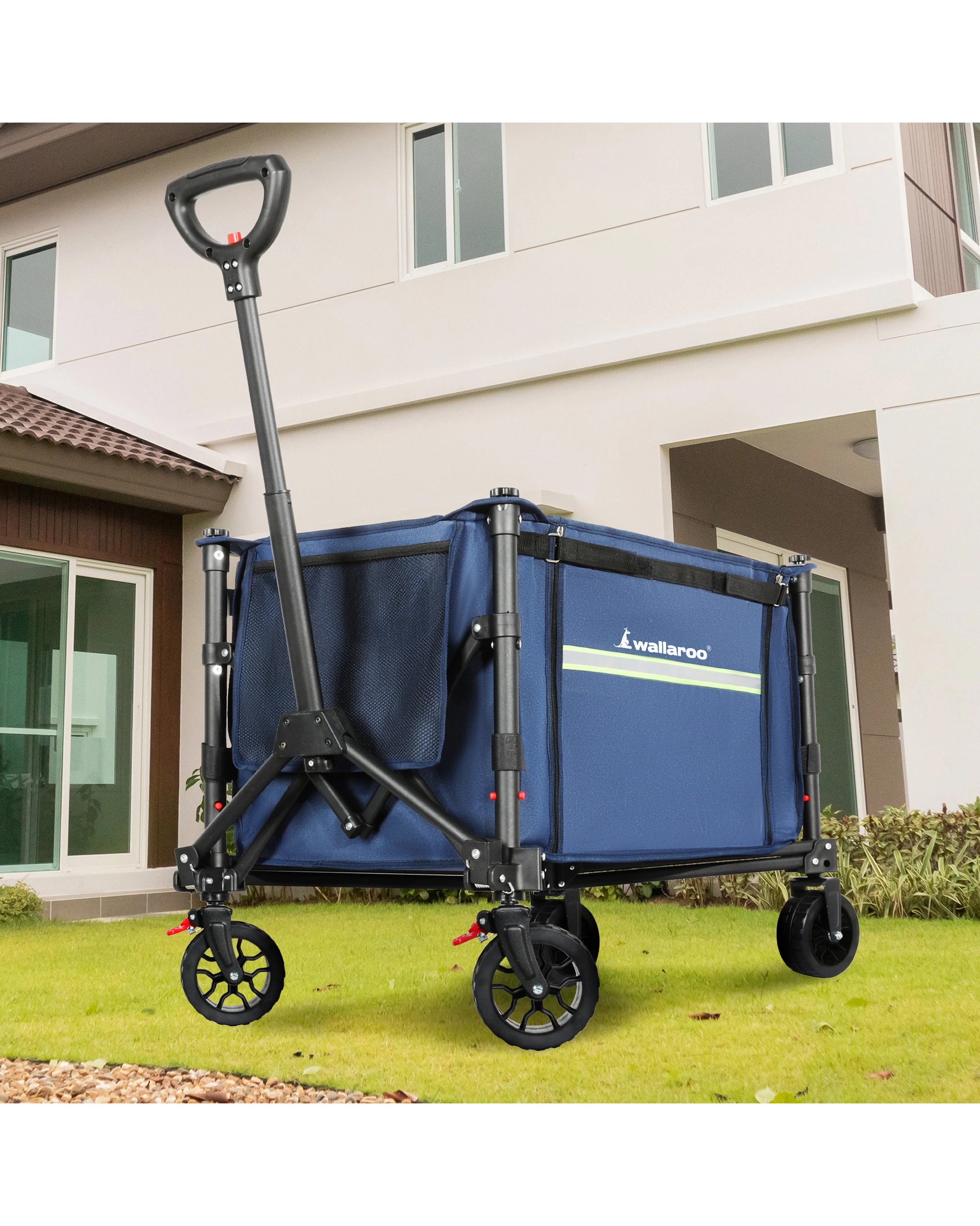 3 Wallaroo Collapsible 120L Camping Trolley Steel Frame Storage Gardening Picnic Cart - Blue, 3 of 8