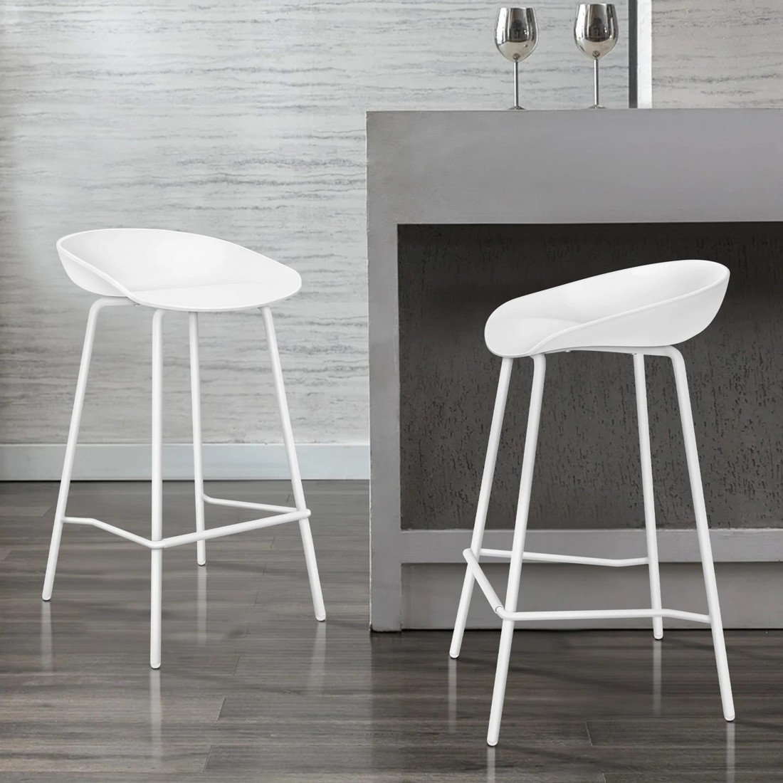 2 Alfordson 4x Kitchen Bar Stools Counter Chairs Metal Finn - White, 2 of 10