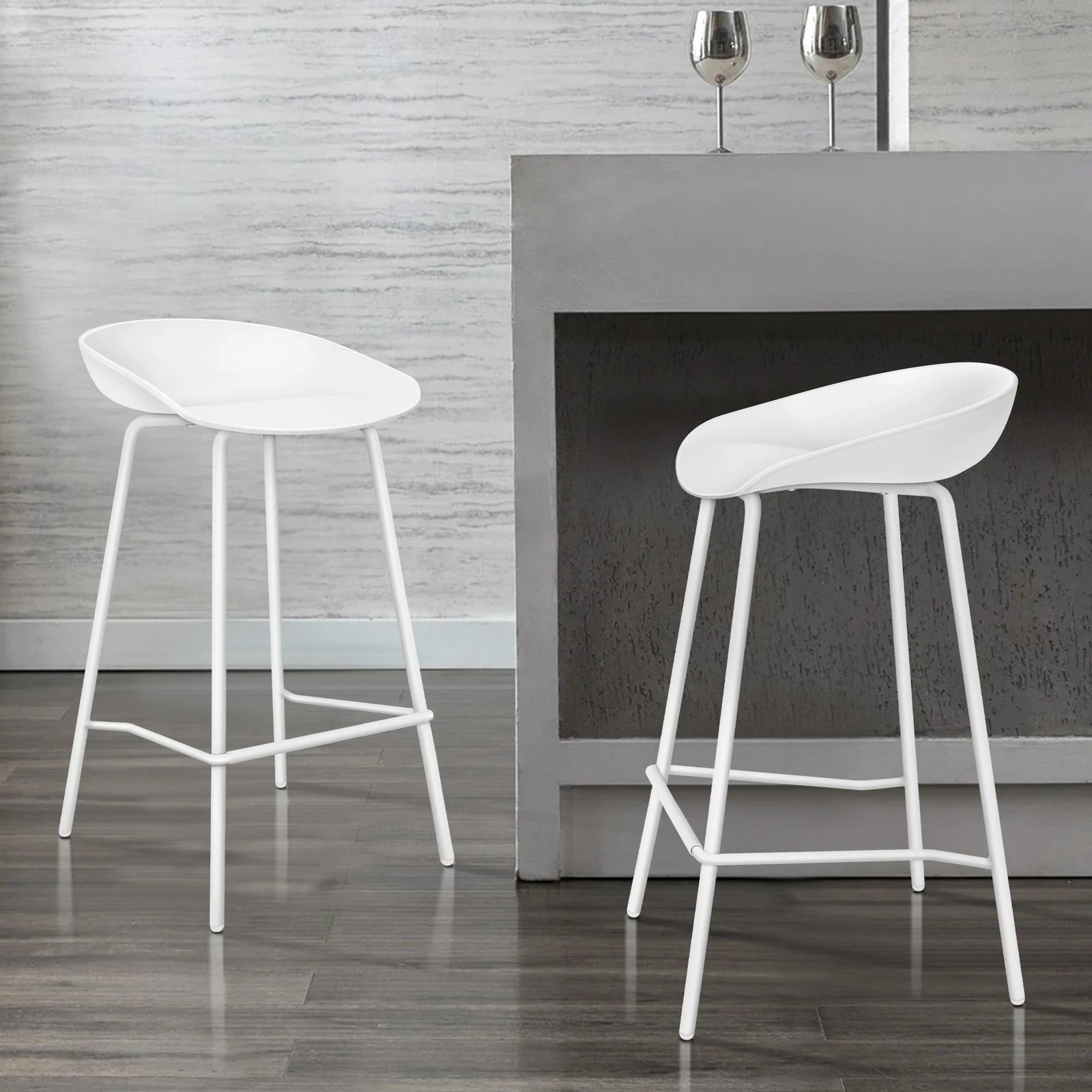 2 Alfordson 4x Kitchen Bar Stools Counter Chairs Metal Finn - White, 2 of 10