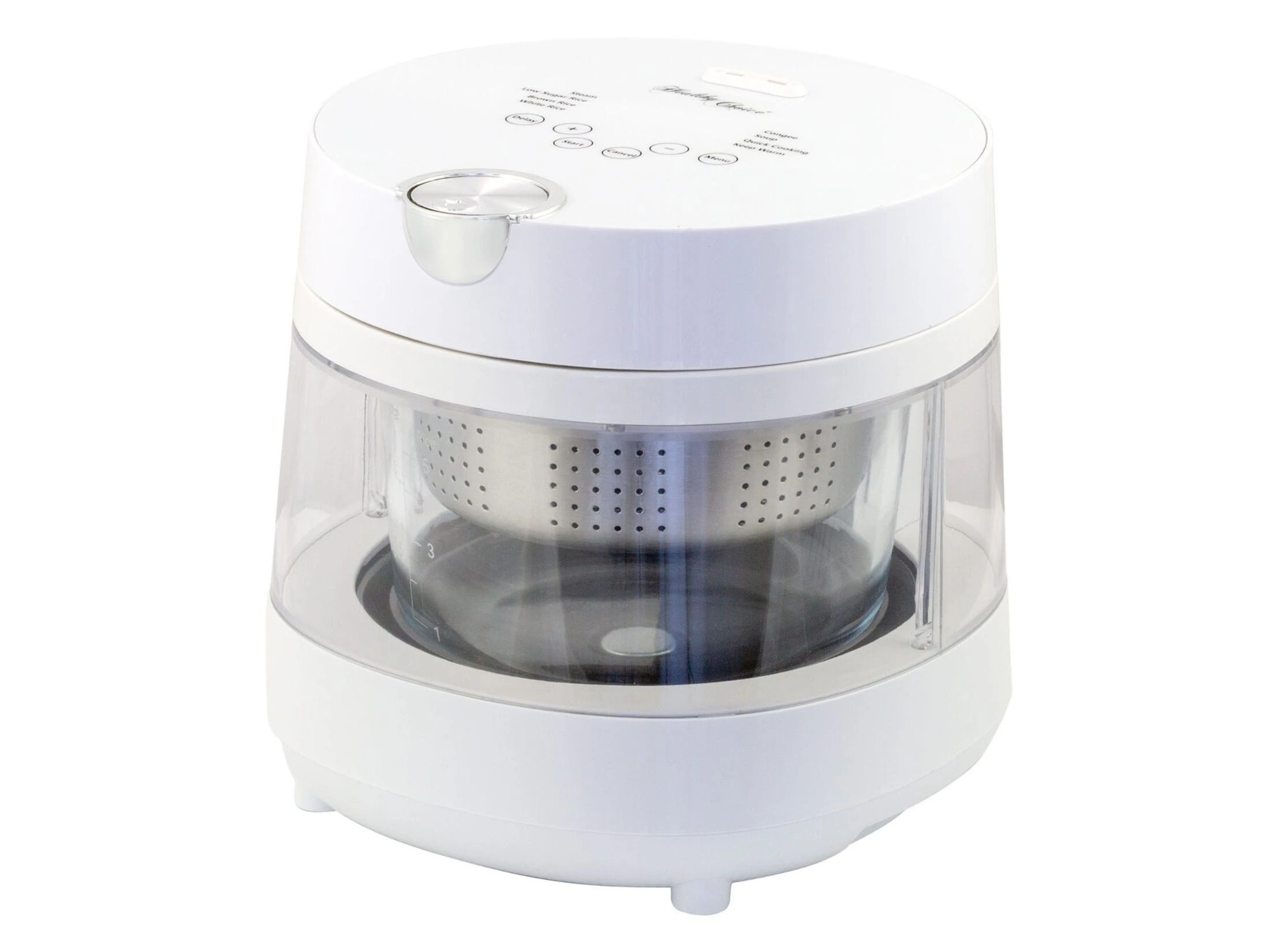 1 Healthy Choice PFAS Free 5 Cup Glass Rice Cooker, 600W with Low Sugar Basket, LED Display and 8 Smart Cooking Programs, 1 of 7