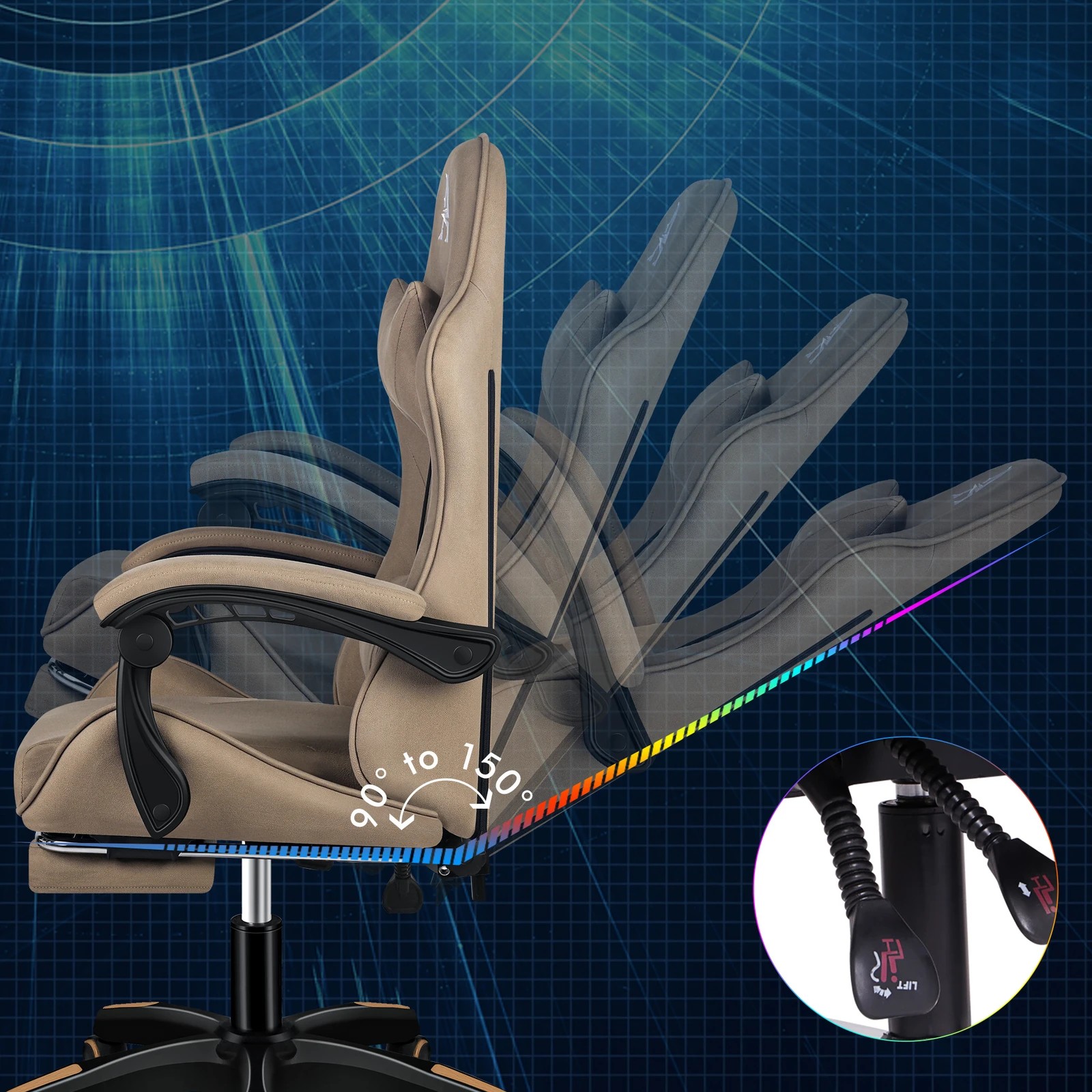 5 Alfordson Gaming Office Chair Massage Computer Footrest Seat Leathaire - Khaki, 5 of 10