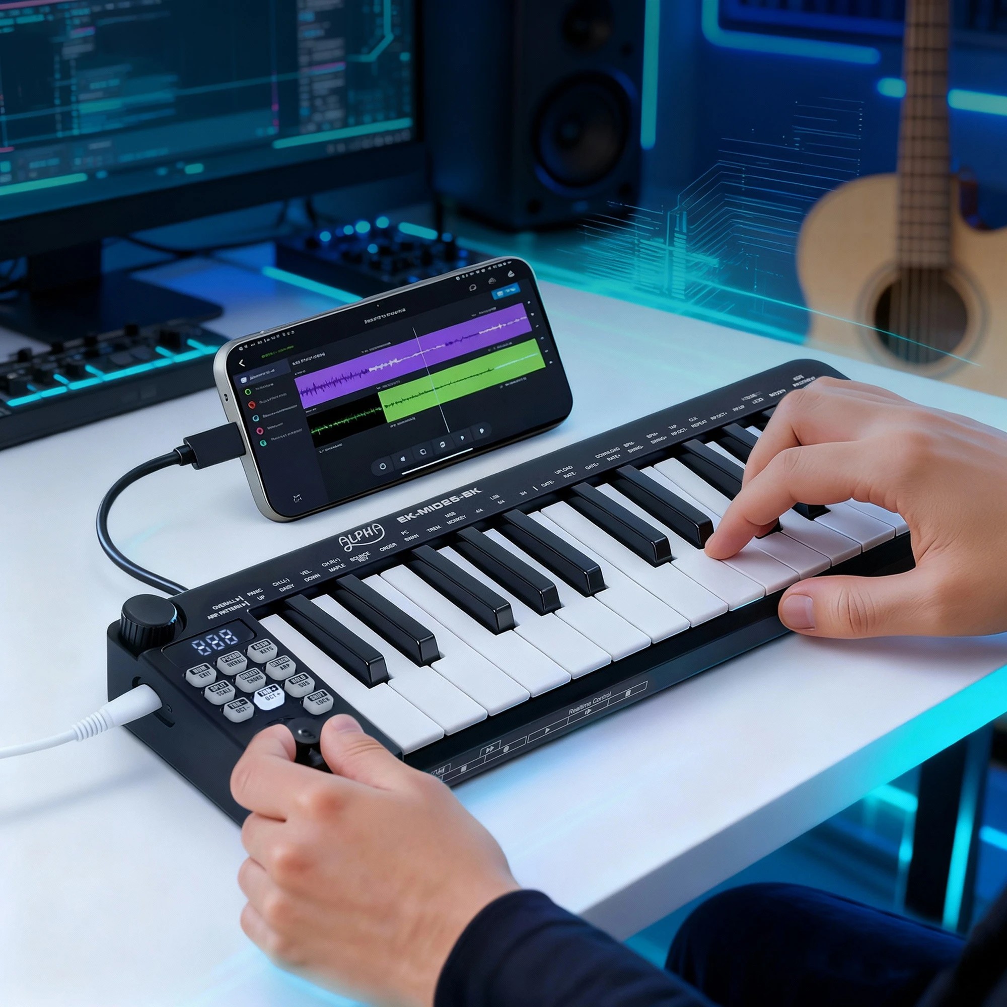 6 Alpha 25-Key MIDI Keyboard Controller Portable Piano USB Laptop - Black, 6 of 7