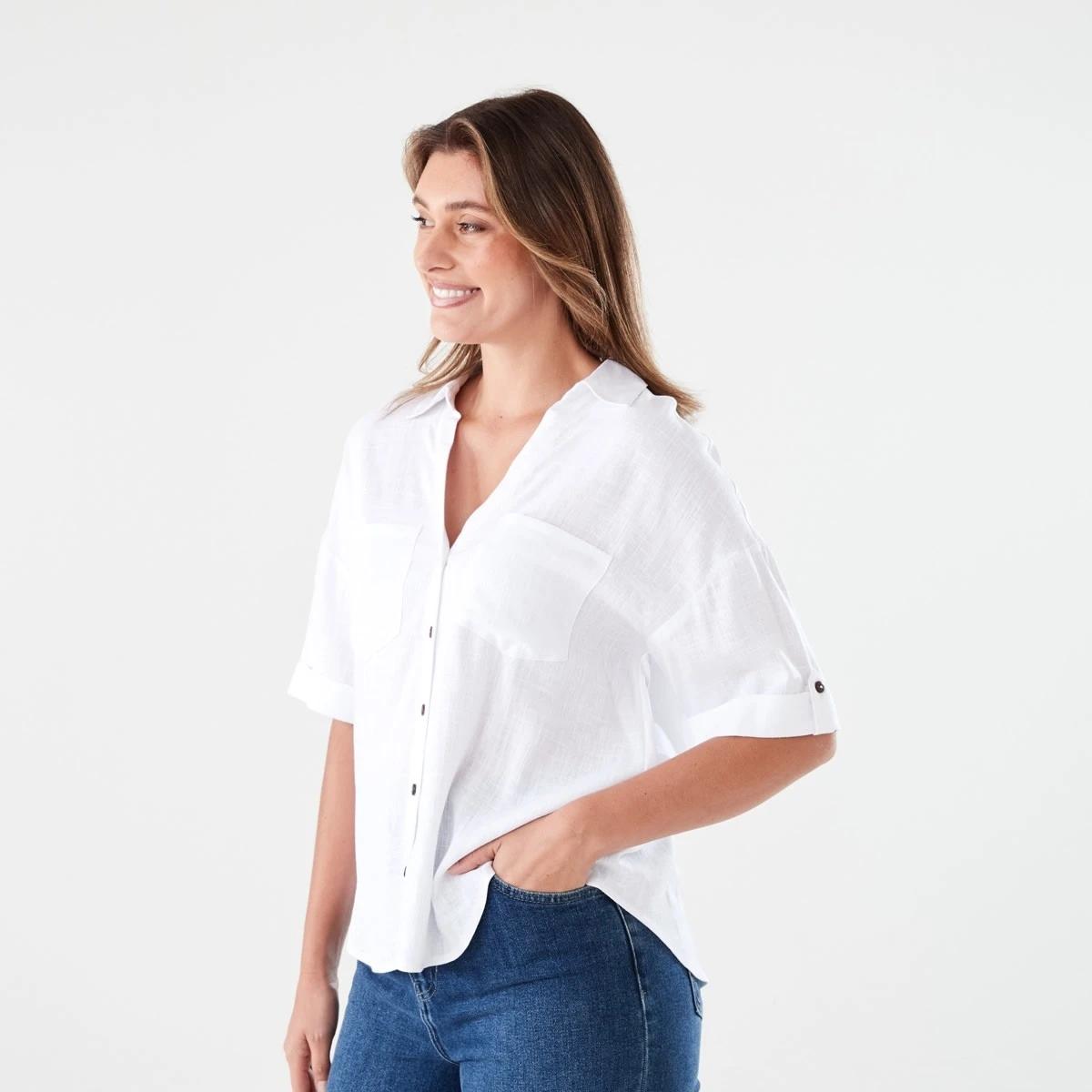 2 Short Sleeve Roll Sleeve Tab Shirt WHITE, 2 of 6