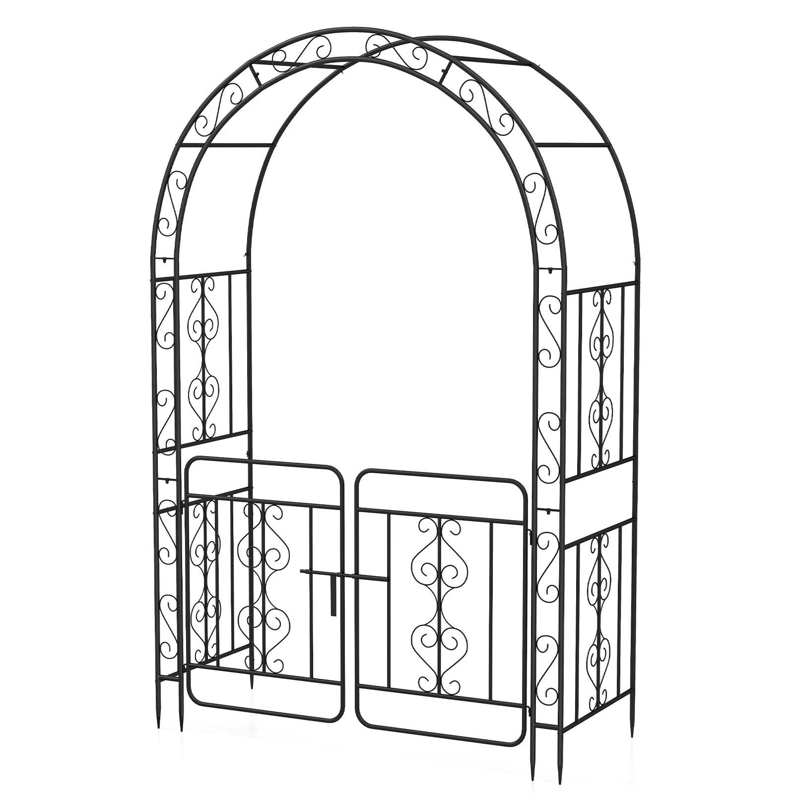 1 Costway 2.12M Double Door Lace Iron Garden Arch Climbing Trellis w/Wrought Gate, 1 of 1