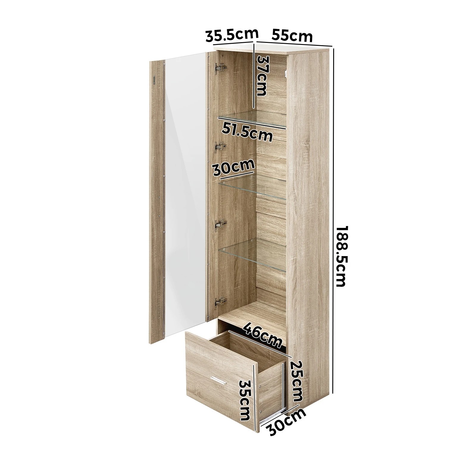 2 Oikiture Display Cabinet Buffet Sideboard LED Light Cupboard- Natural, 2 of 10