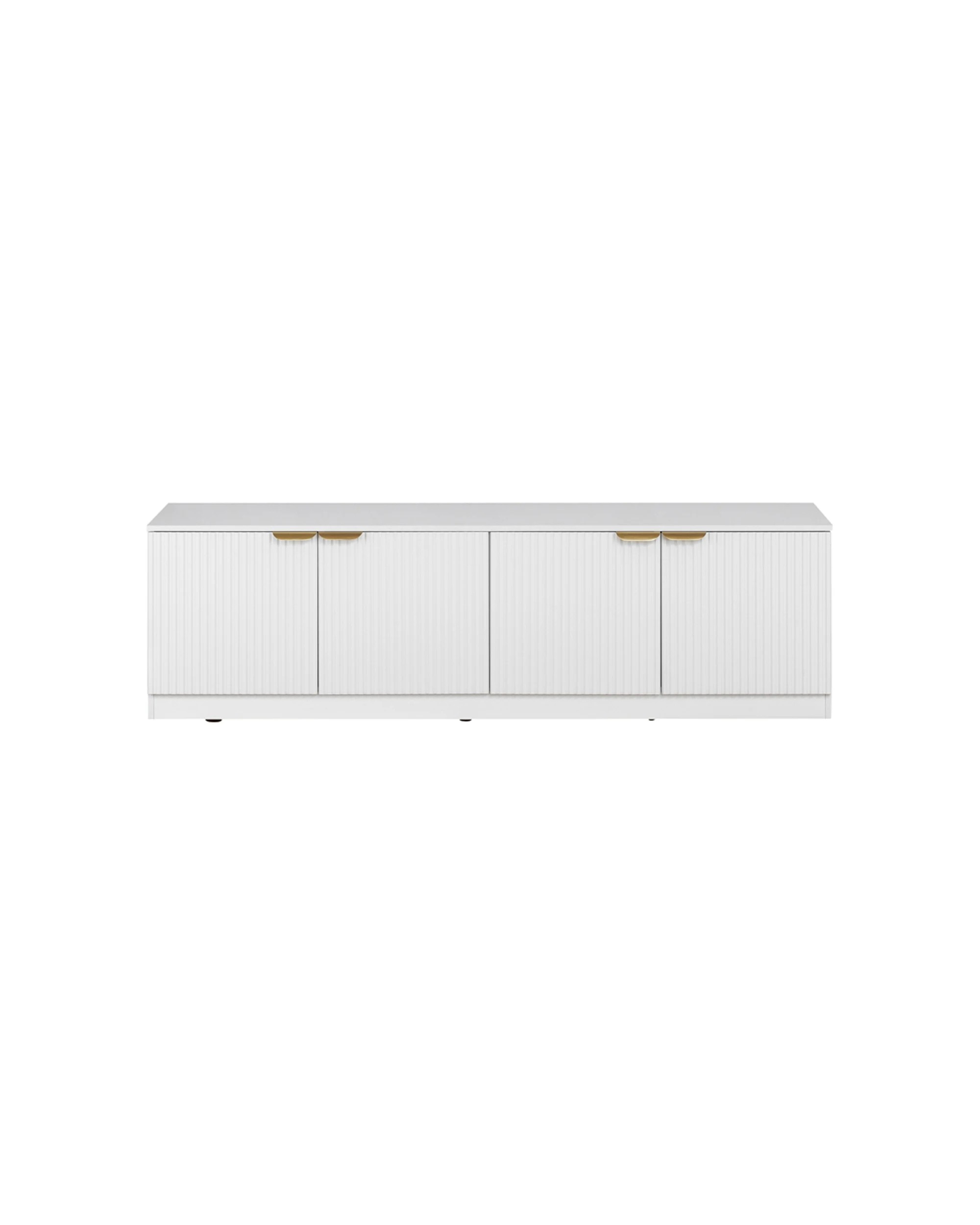 1 European Cabinetry Bucharest Fluted Panel TV Unit Brass Pull Handle - White, 1 of 4