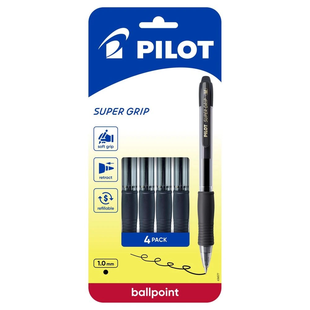 1 PILOT SuperGrip Retractable Ballpoint Medium 1mm Black 4 Pack, 1 of 8