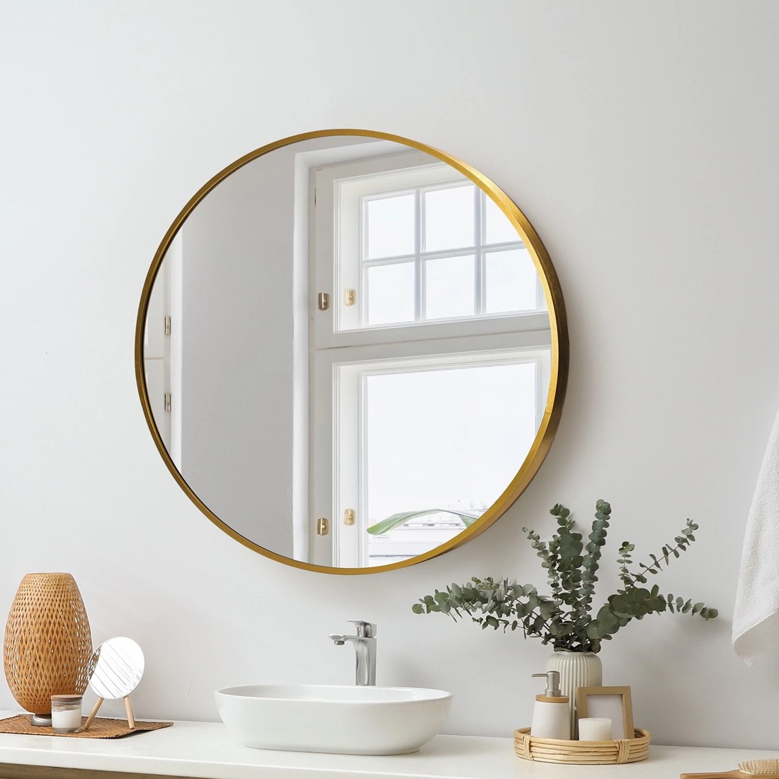 2 Oikiture 60cm Wall Mirrors Round Makeup Mirror Home Decor Living Room
 - Gold, 2 of 9