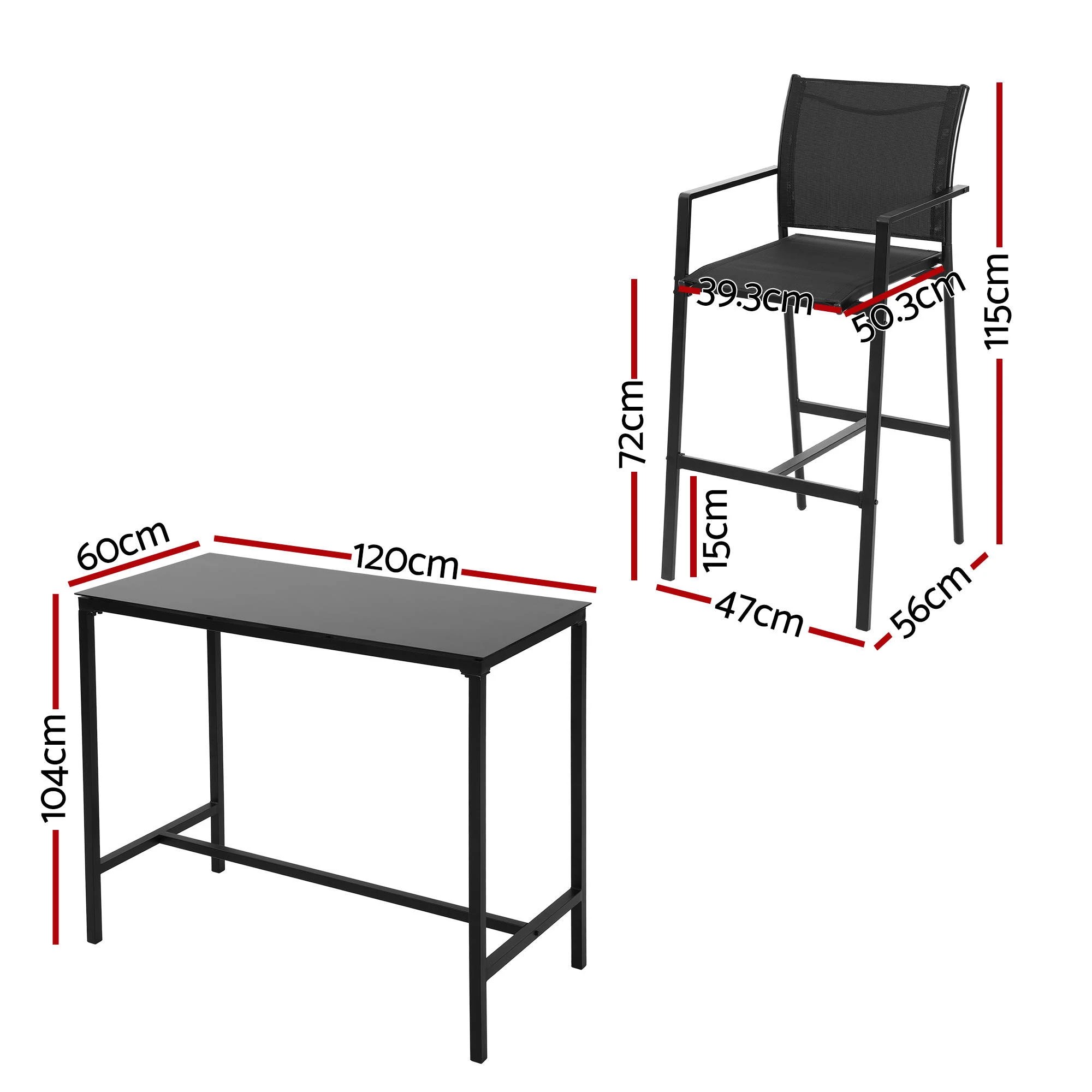 3 Gardeon 7PCS Outdoor Bar Set Stools Dining Chairs Table Patio Steel Bistro Set - Black, 3 of 7