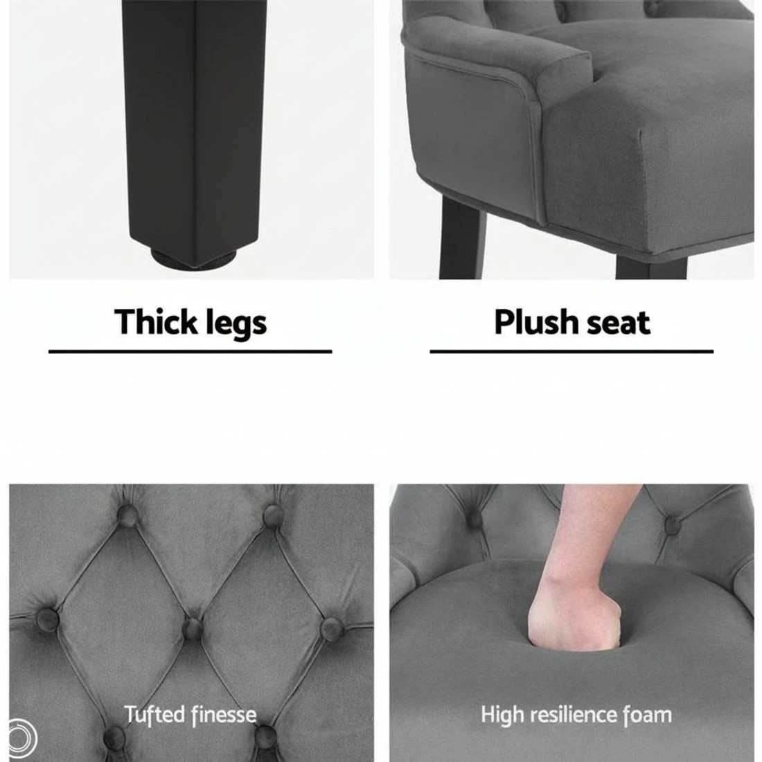 4 Artiss Dining Chairs Set of 2 - Grey, 4 of 5