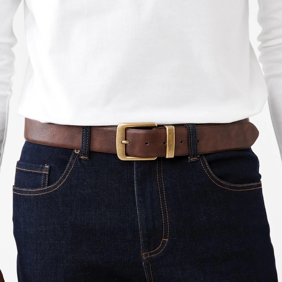 2 Casual Brass Buckle Belt Chocolate, 2 of 3