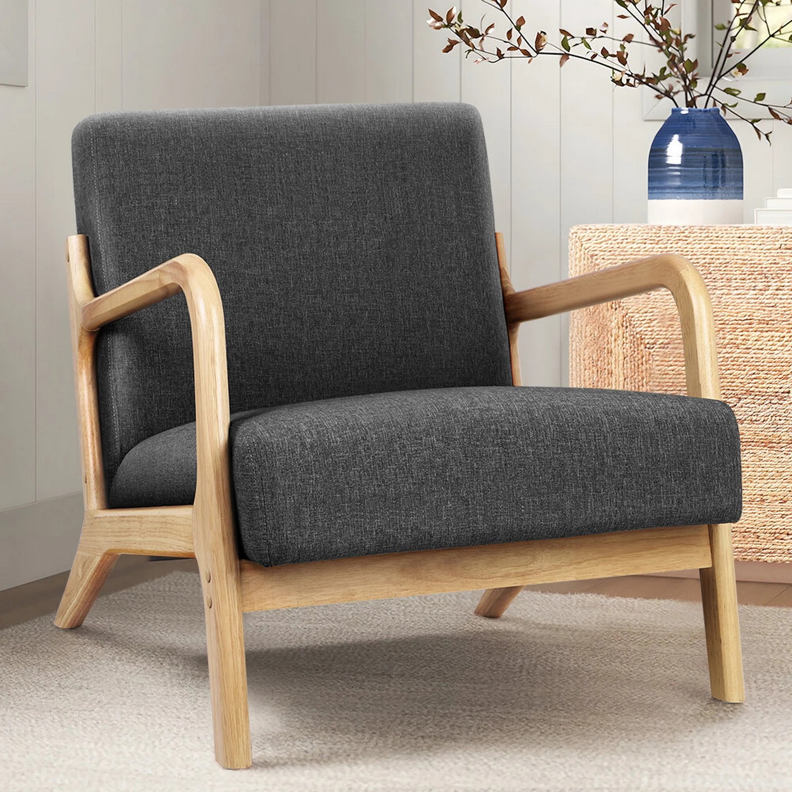 9 Alfordson Armchair Lounge Chair Bentwood Accent Chairs Single Sofa Couch - Dark Grey, 9 of 9