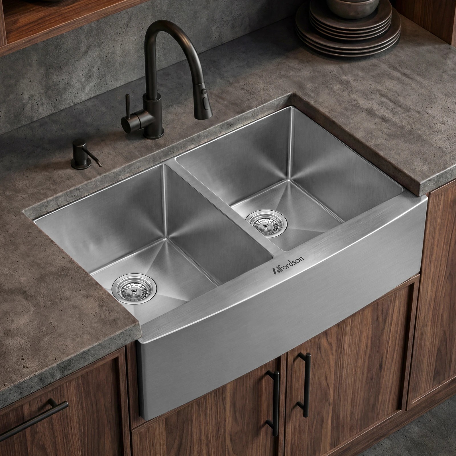 4 Alfordson Farmhouse Kitchen Sink 81x50cm Stainless Steel Basin Double Bowl - Silver, 4 of 9