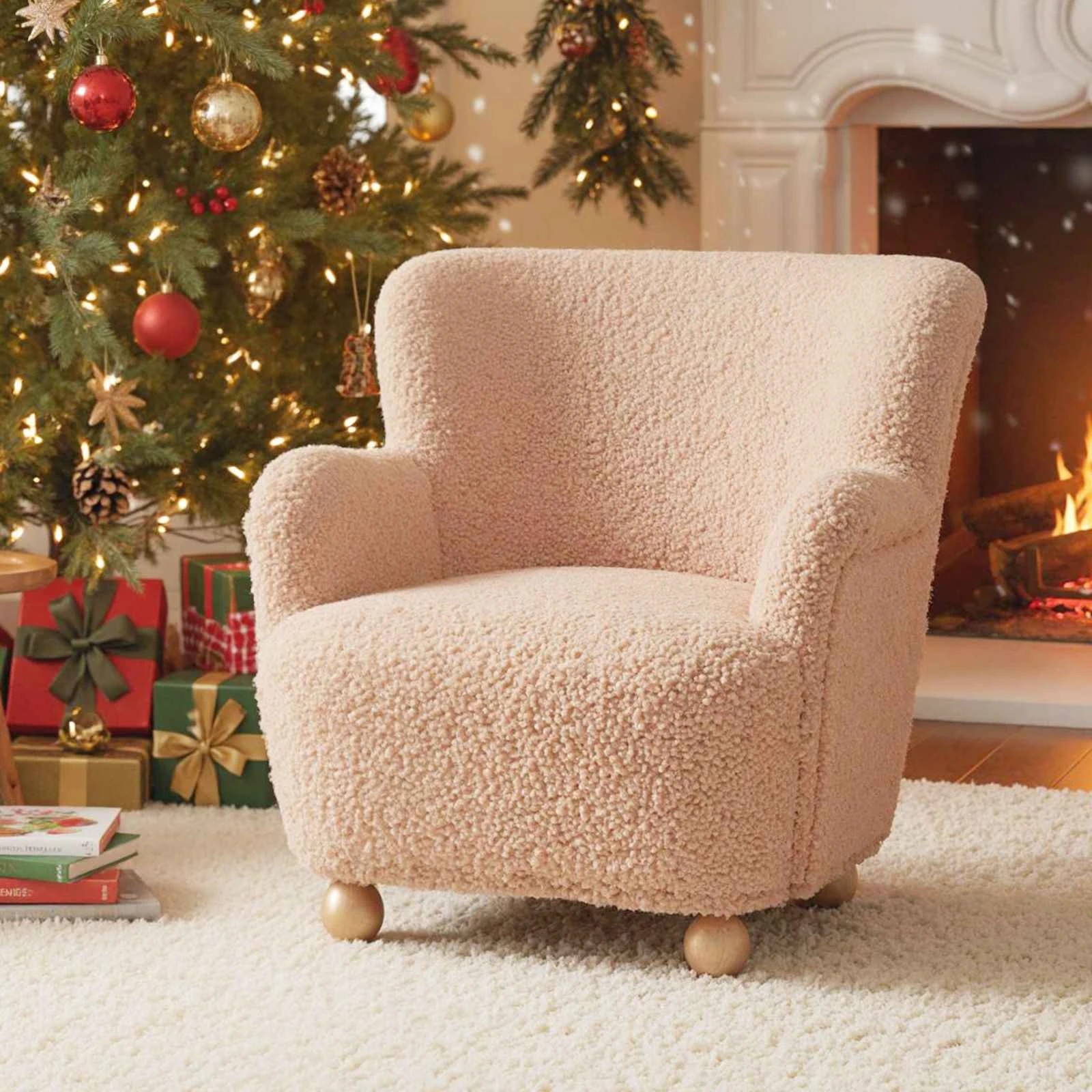 2 Costway Sherpa Sofa Comfy Armchair Upholstered Reading Chair - Pink, 2 of 2