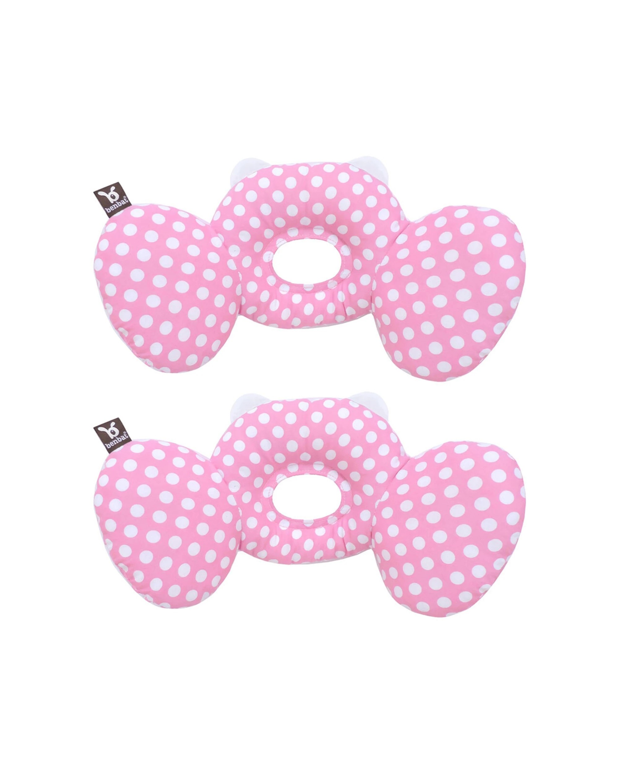 1 Benbat 2PK Bear Hug Headrest Contoured Cotton Support Kids Travel Pillow - Pink, 1 of 4