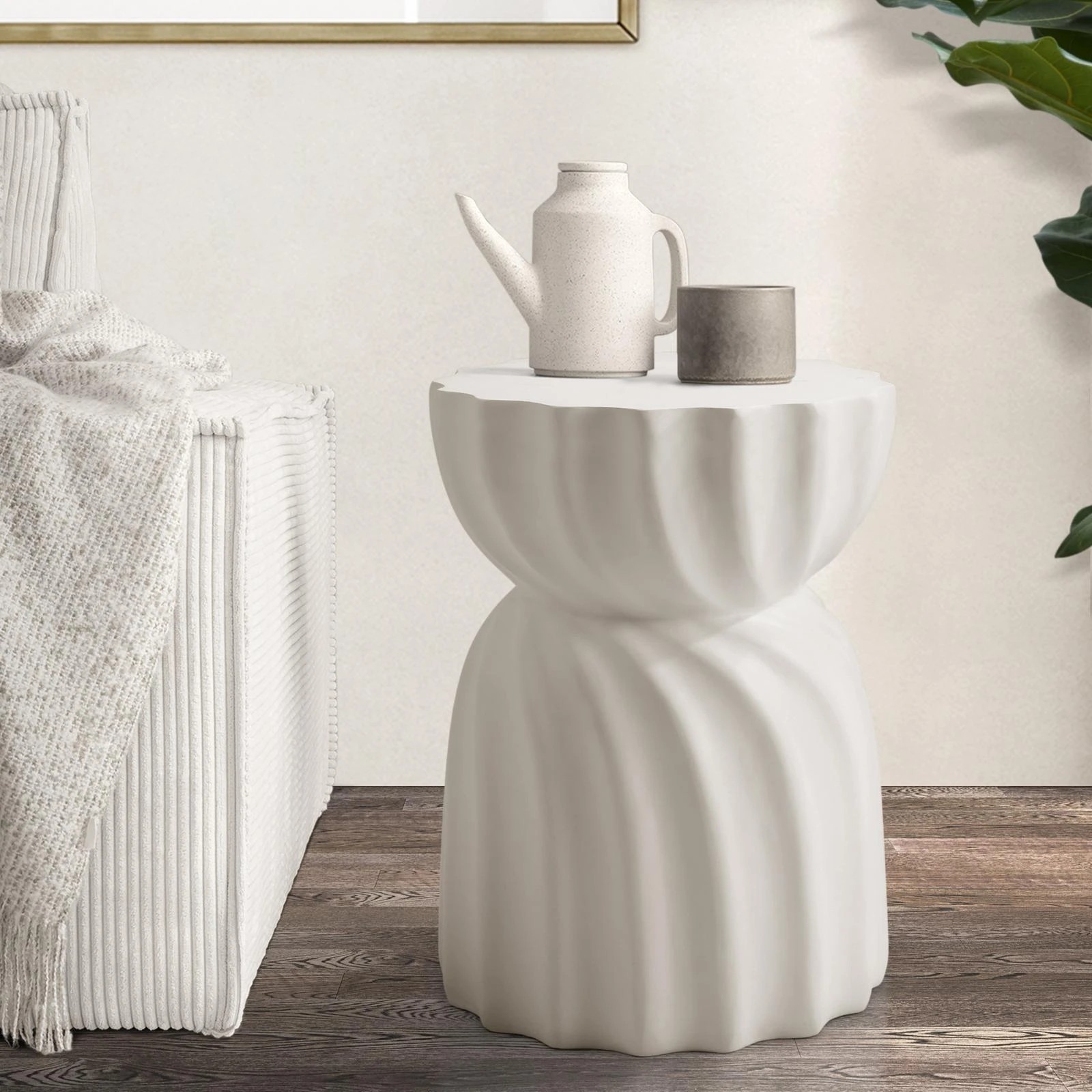 2 Oikiture Coffee Side Table Bedside End Stool Stand Stone Indoor Outdoor
 - White, 2 of 8