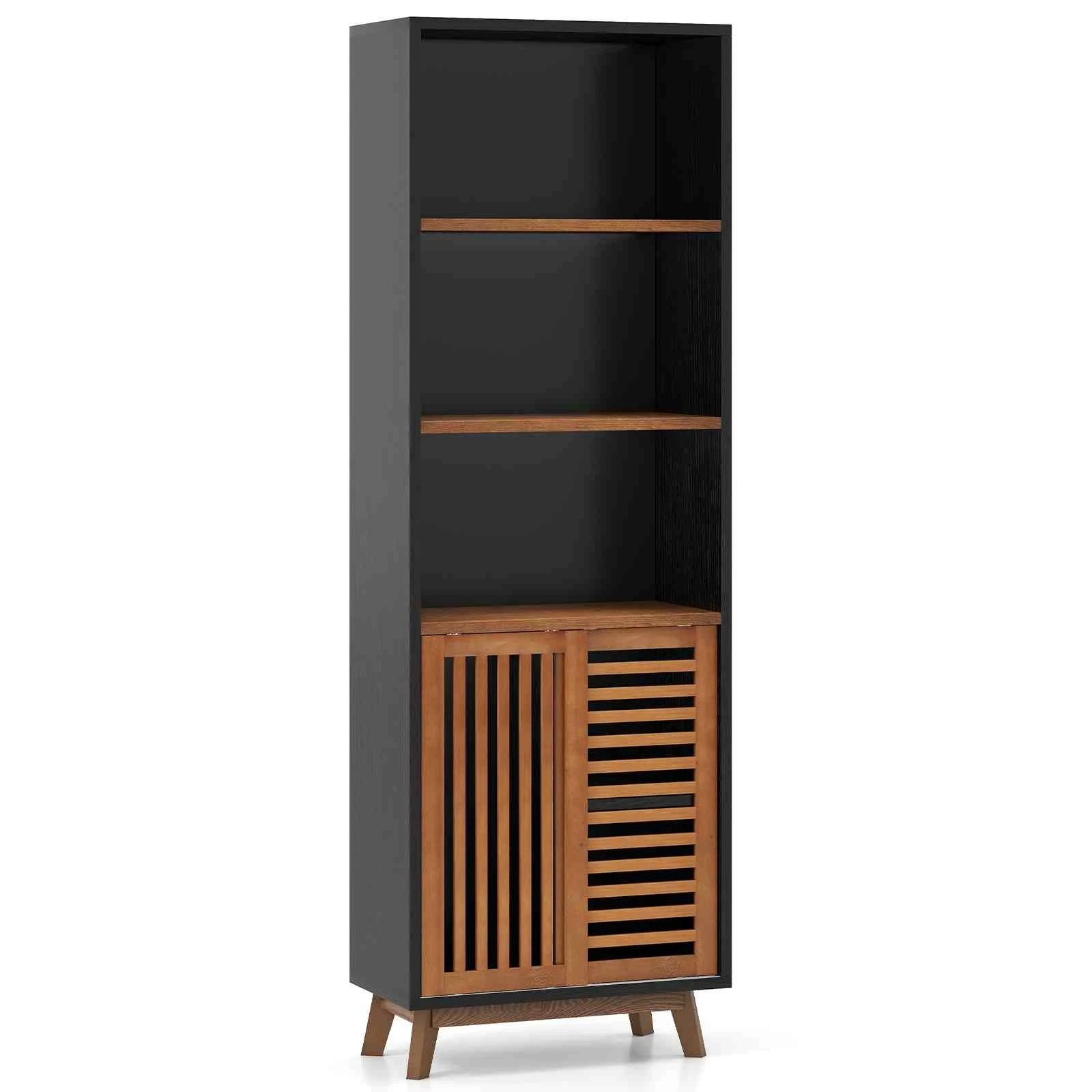 1 Costway 5-Tier Bookshelf 180cm Bookcase w/Adjustable Shelf Wood Display Cabinet Storage Organiser - Black, 1 of 4