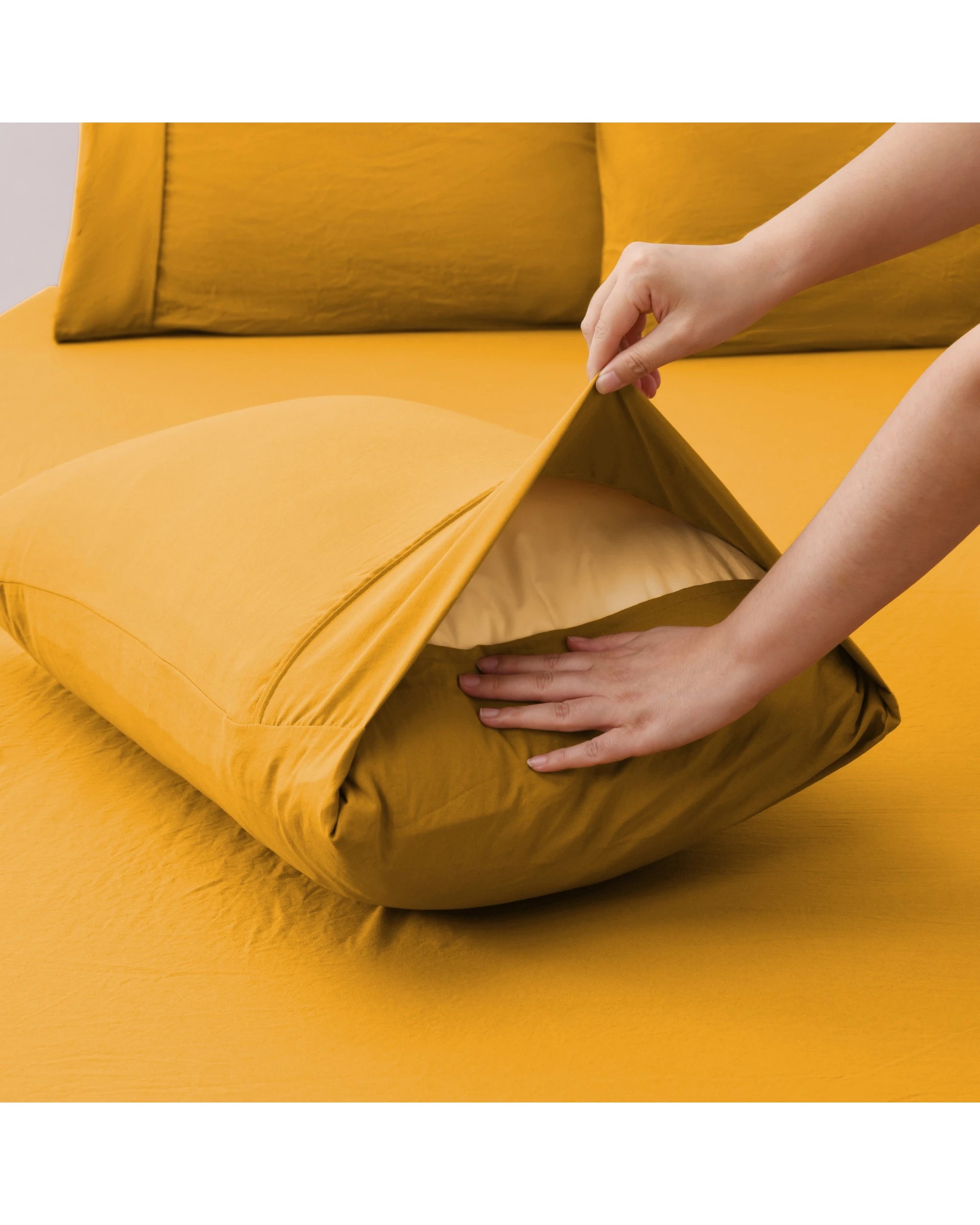 7 Dreamaker Superfine Washed Microfibre Sheet Set - Queen Bed - Mustard, 7 of 10