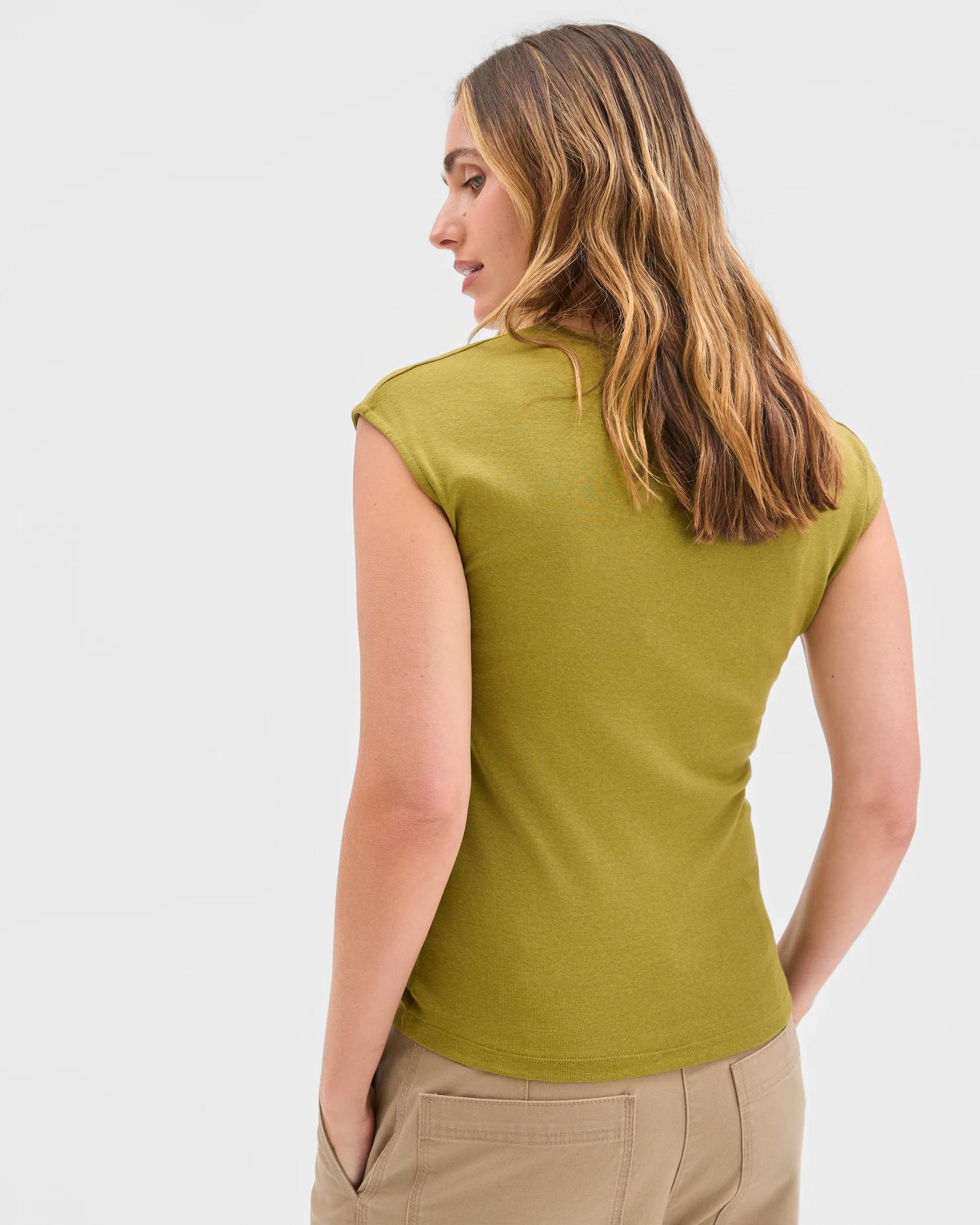 4 Target Australian Cotton Blend Soft Touch Front Gathered Seam T-Shirt OLIVE, 4 of 6