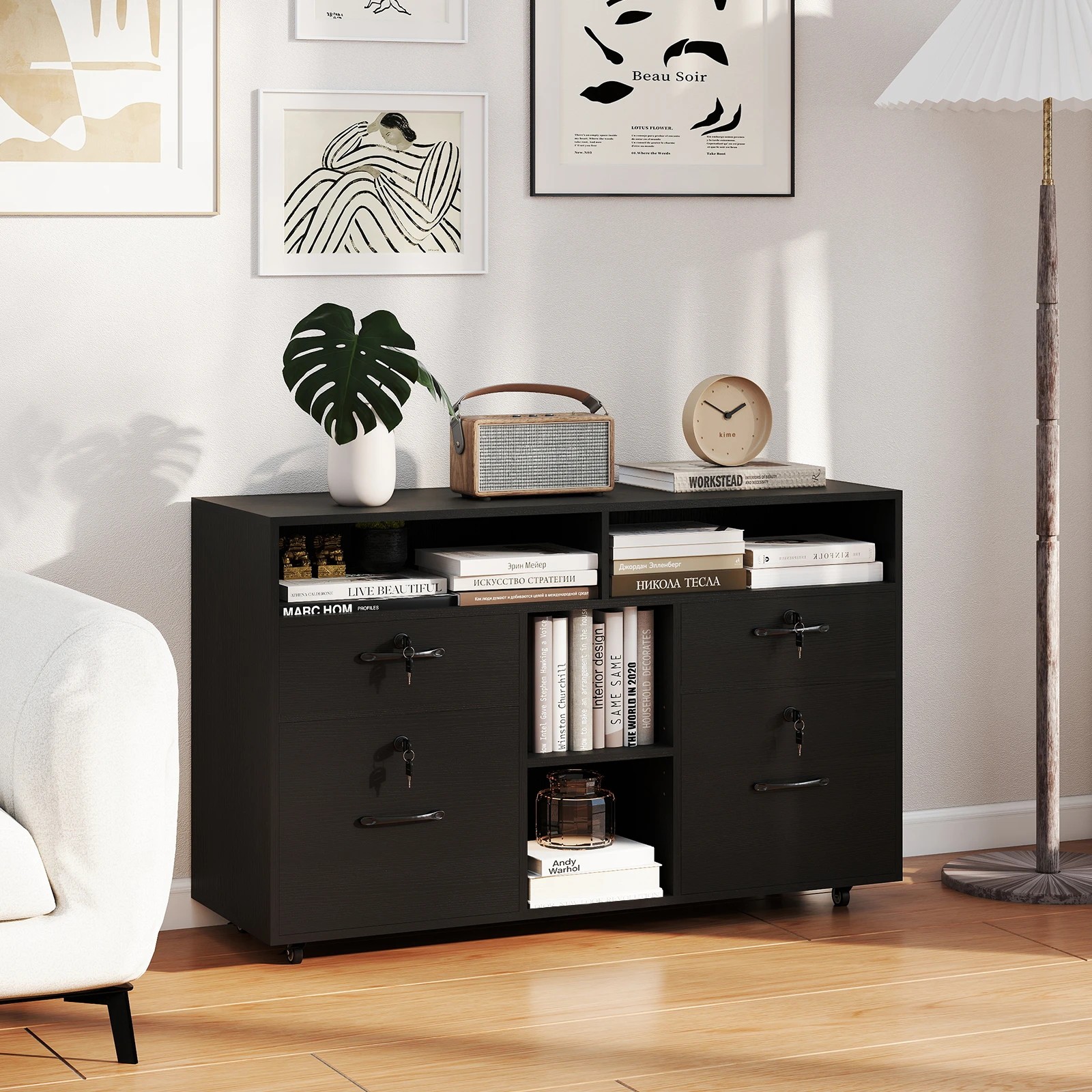 2 Costway 4-Drawer Mobile Filing Cabinet w/Lock File Storage Printer Stand - Black, 2 of 4