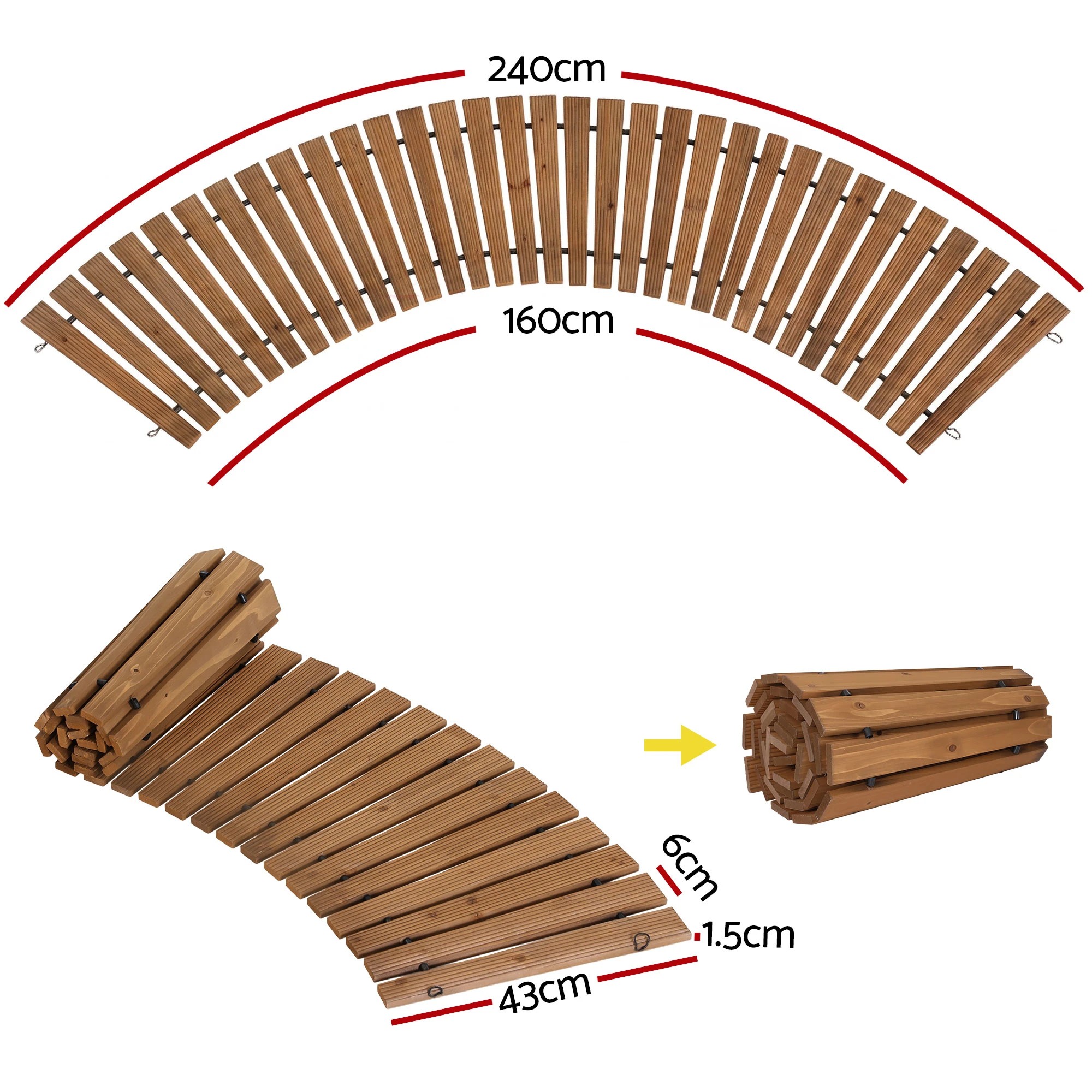 2 Gardeon 8FT Wooden Garden Pathway Roll-Out Curved Walkway Outdoor Backyard - Brown, 2 of 8