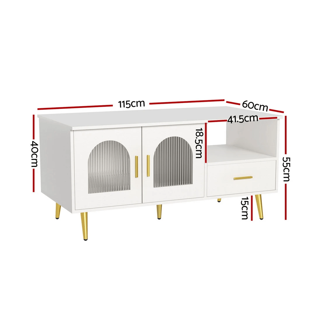 2 Artiss LED Coffee Table Shelf Drawer Storage - White, 2 of 7