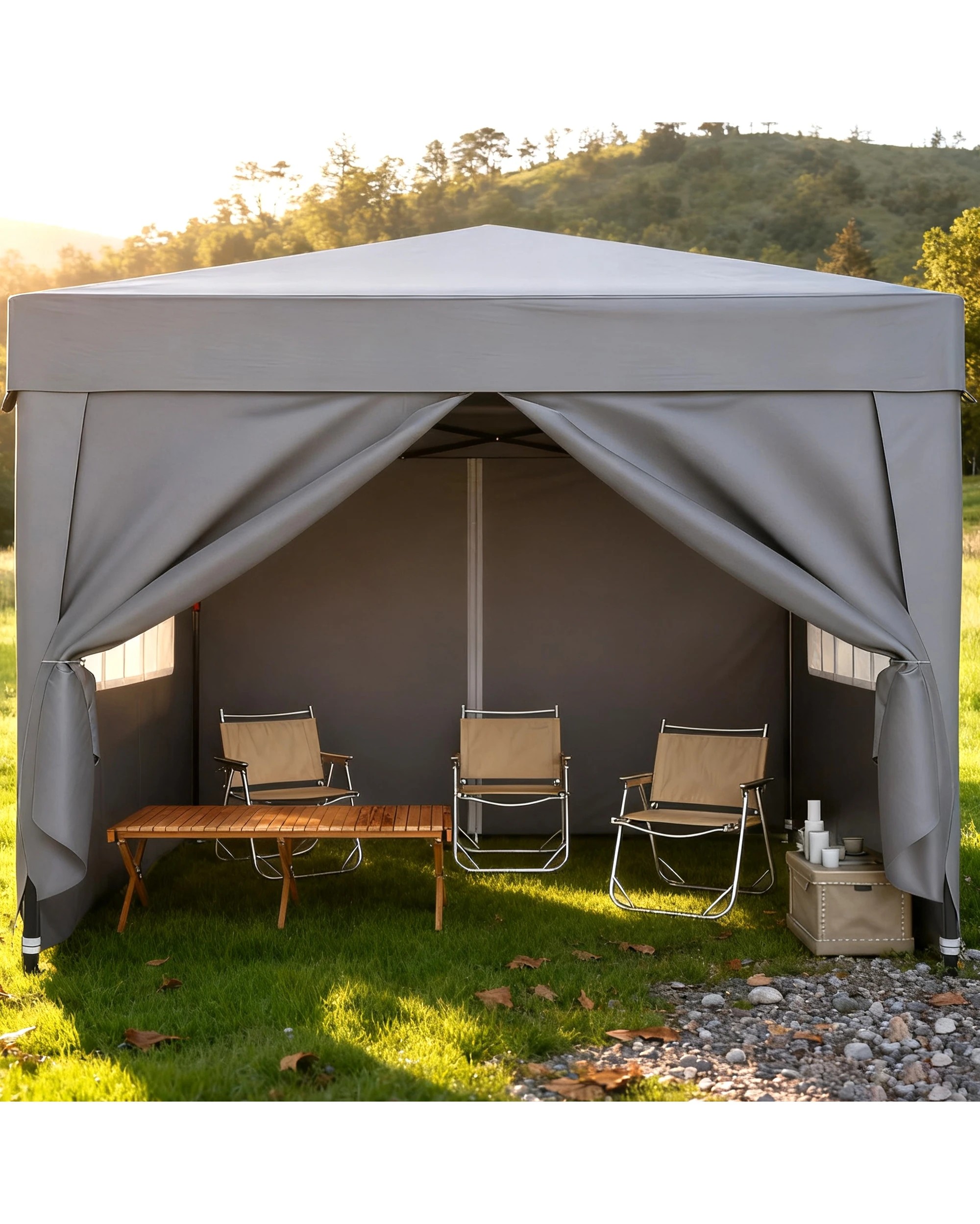 7 Advwin Gazebo Marquee 3x3m Folding Pop-up Canopy with Sidewalls - Gray, 7 of 8