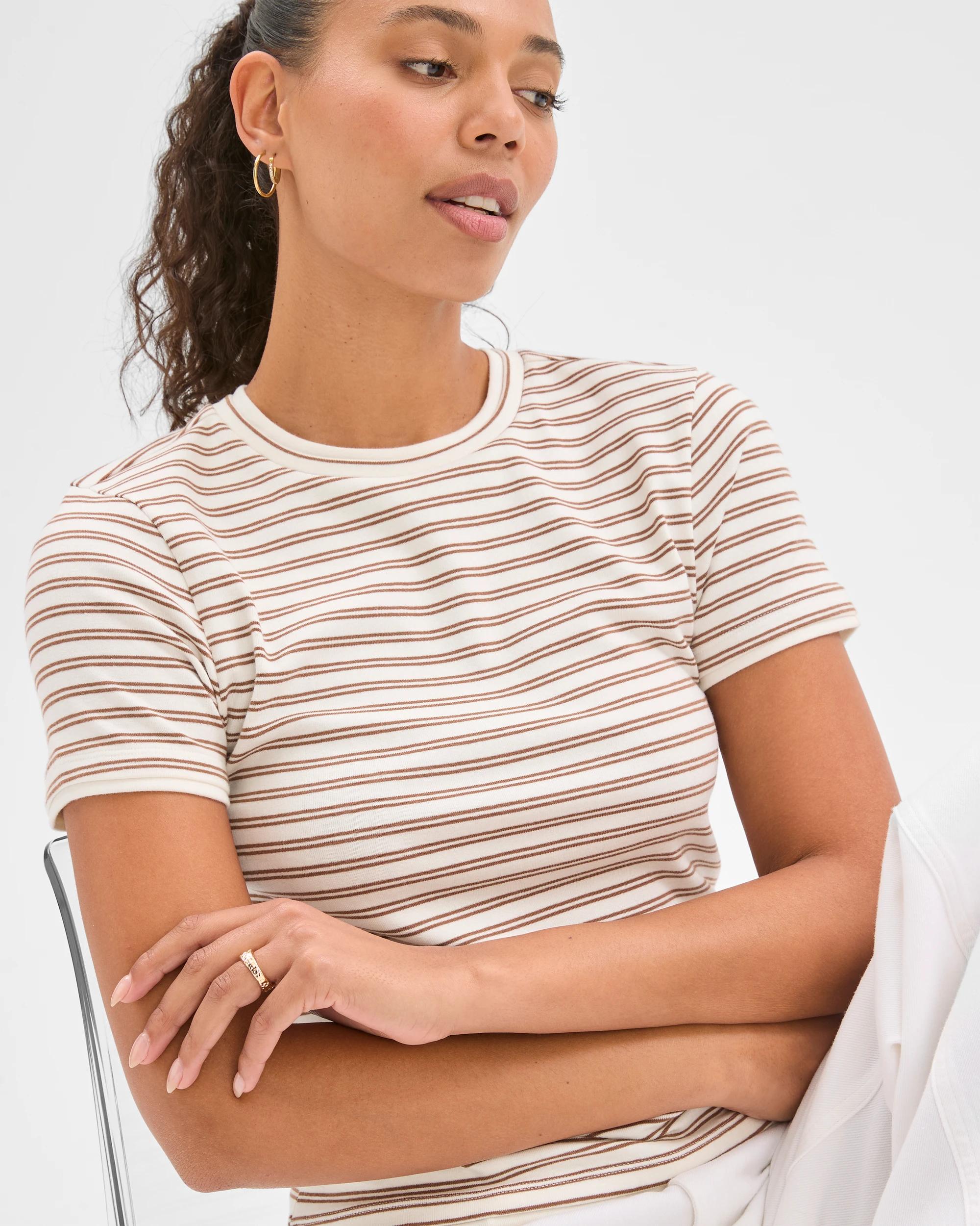 5 Target Woman Soft Touch Double Layer Fitted T-Shirt BUTTERSCOTCH/CLOUD DANCER STRIPE, 5 of 6