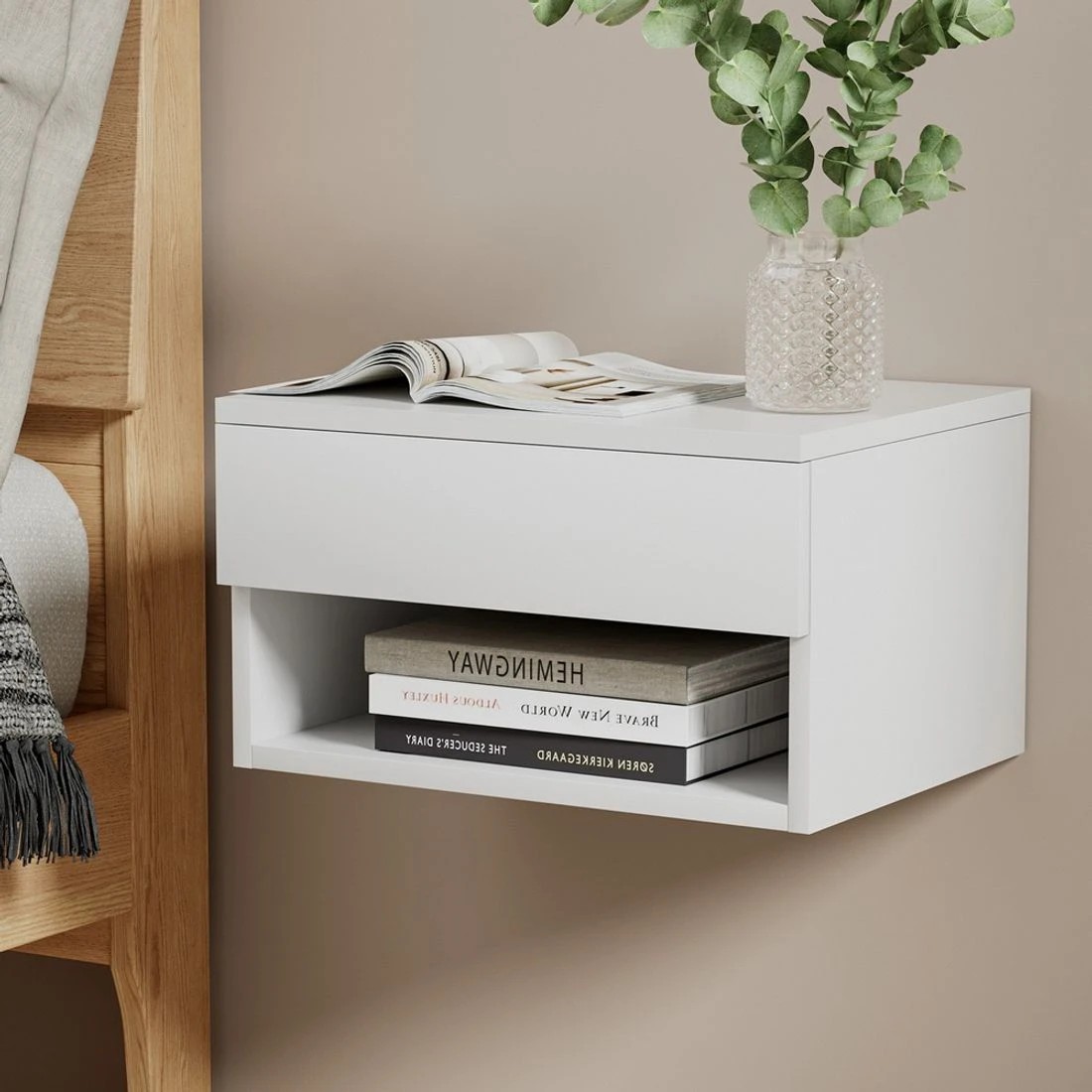 3 Artiss Floating Bedside Table Nightstand Drawer - White, 3 of 7