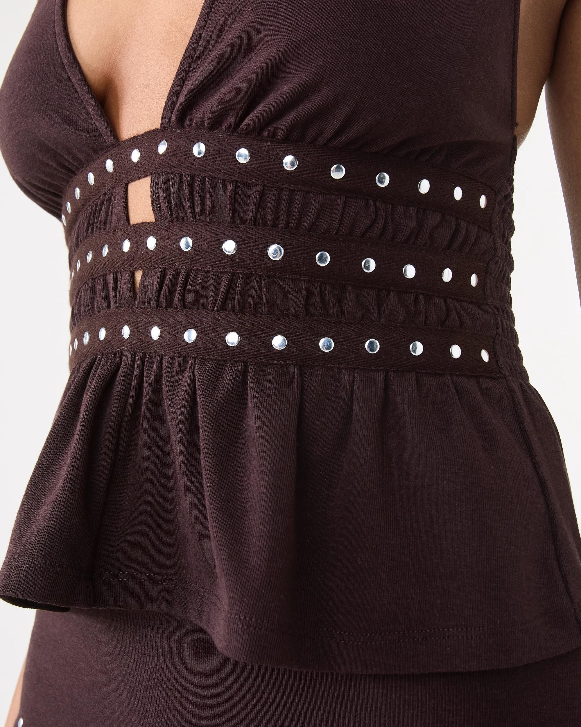 9 Sleeveless Studded Halter Top Choc Plum, 9 of 10