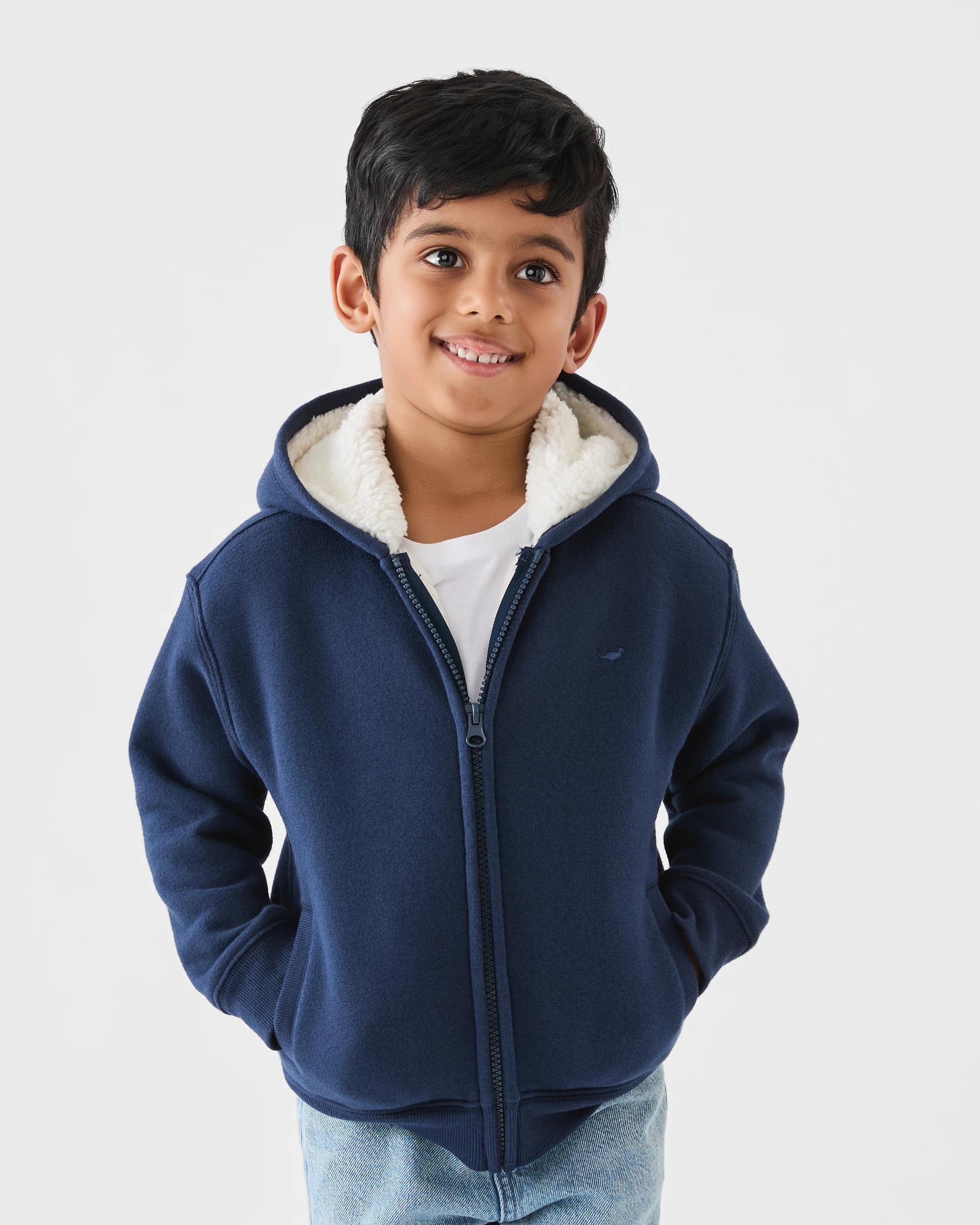 2 Sherpa Lined Hoodie Dress Navy, 2 of 9