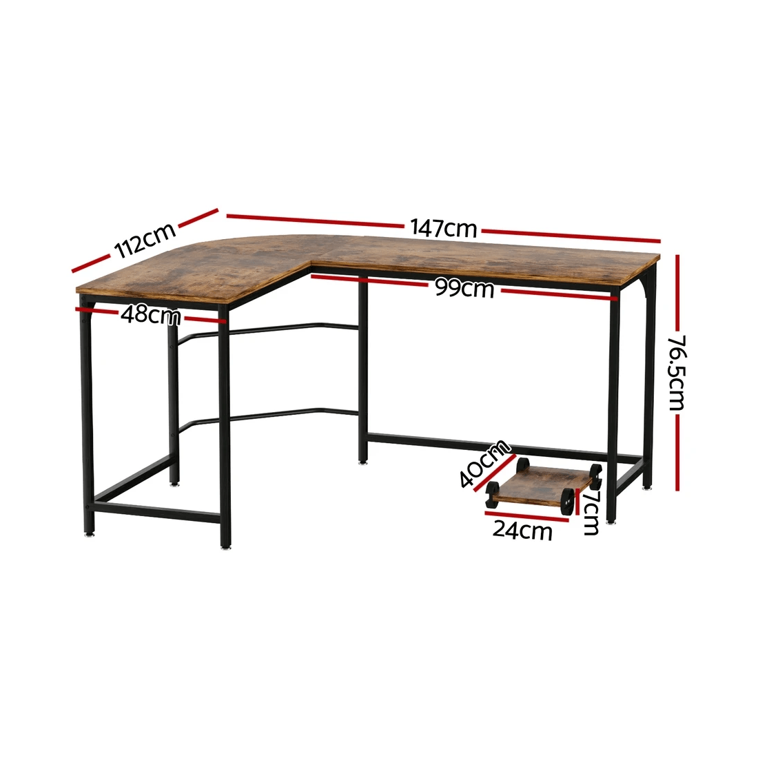 2 Artiss Computer Desk L-Shape CPU Stand 147CM - Brown, 2 of 7