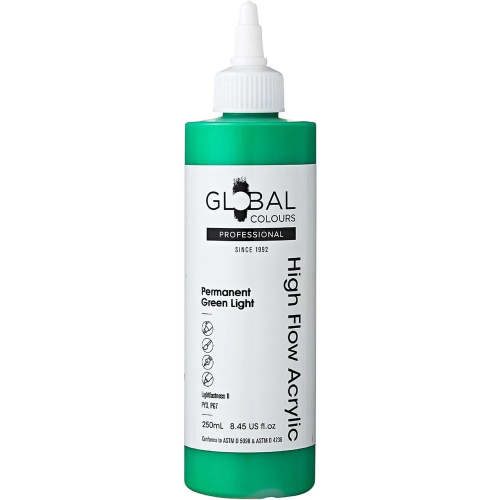 1 Global Colours High Flow Acrylic 250mL Permanent Green Light, 1 of 2