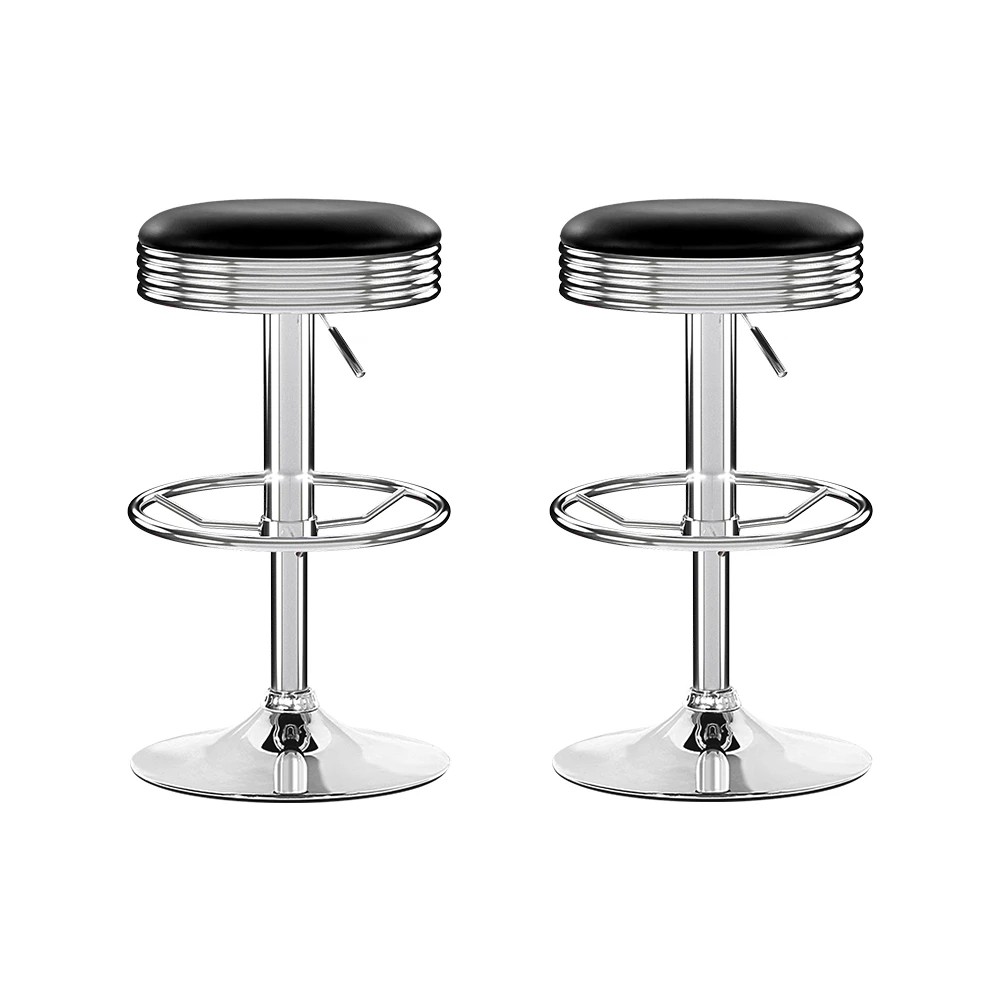 1 Artiss 2x Bar Stools Leather Padded Gas Lift - Black, 1 of 5