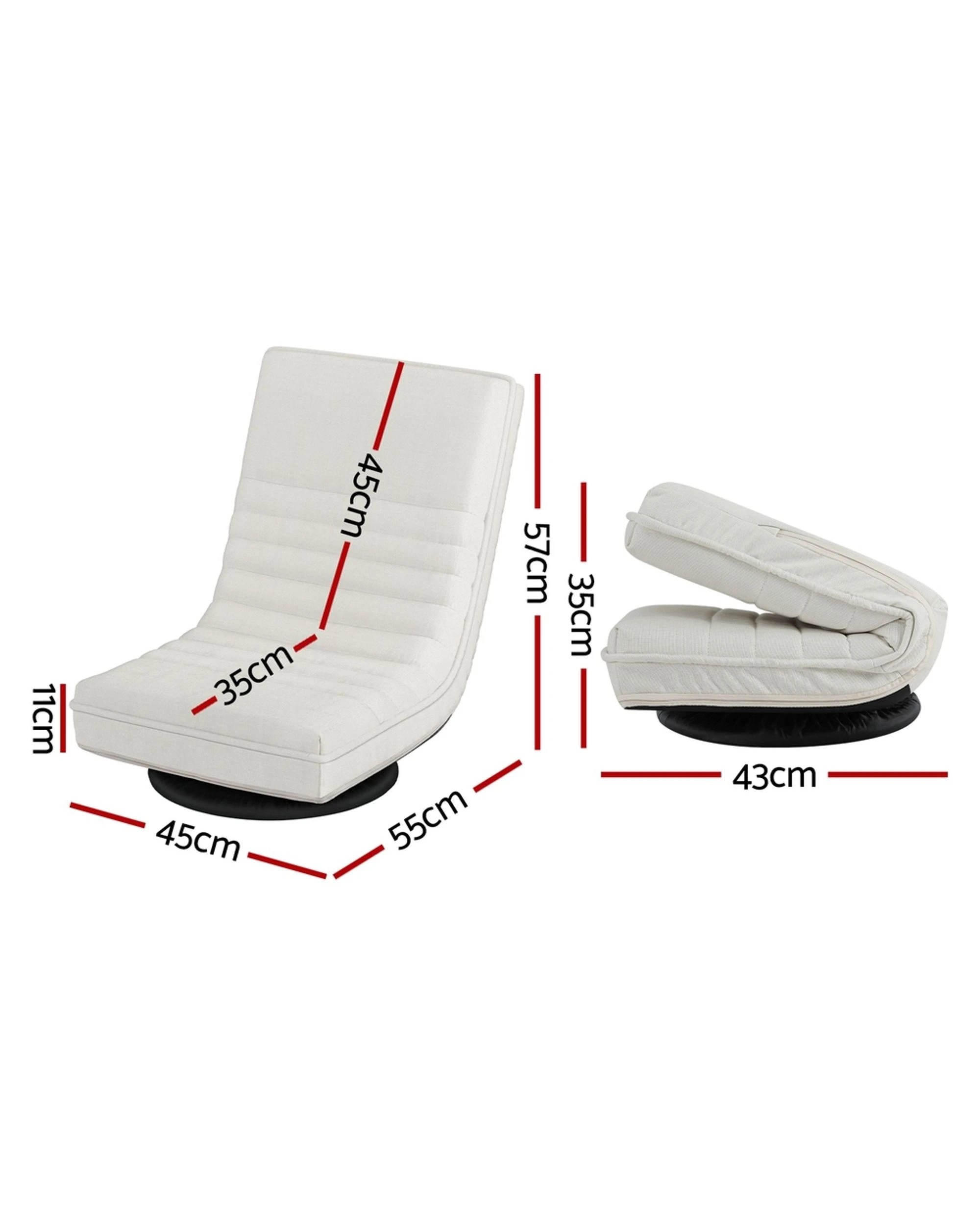 2 Artiss Floor Lounge Sofa Swivel Foldable Linen - White, 2 of 6