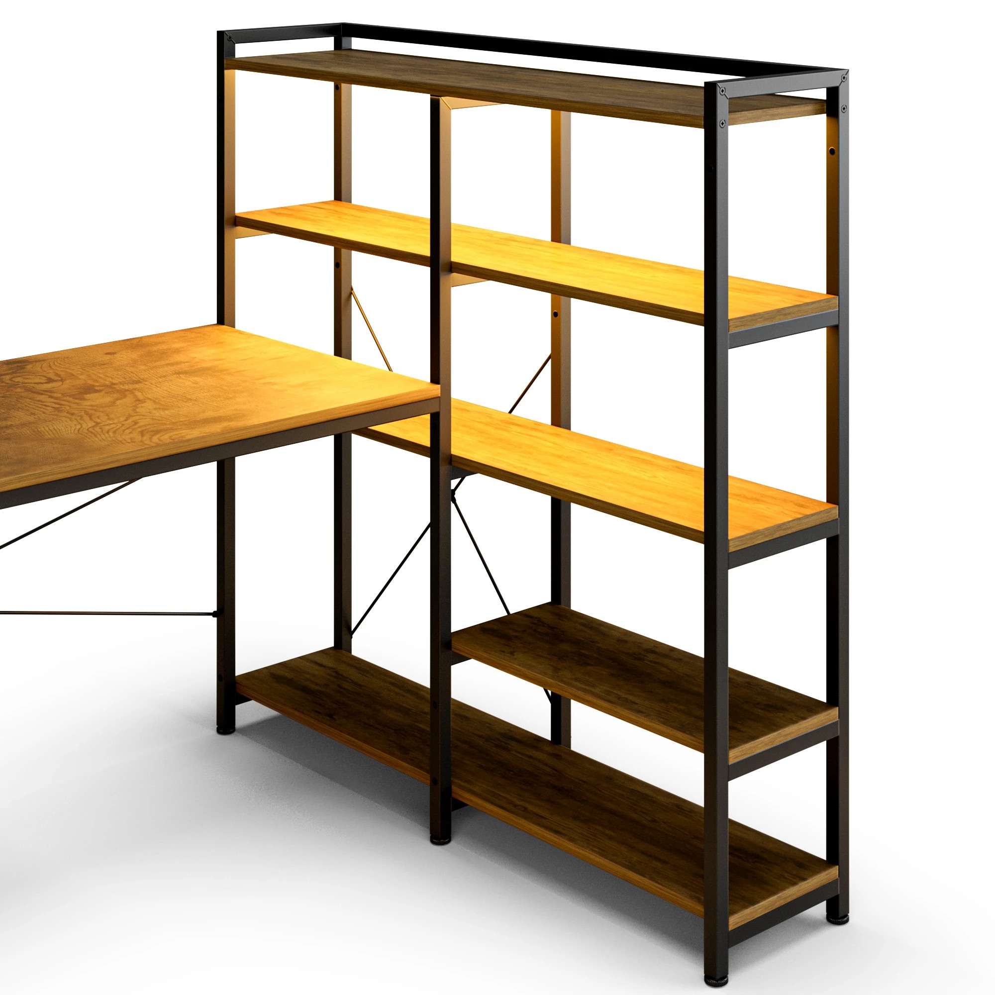 3 Advwin U Shaped Gaming Desk With Led Lights & Power Outlets Reversible 164cm Computer Desk With Bookshelf Walnut, 3 of 10