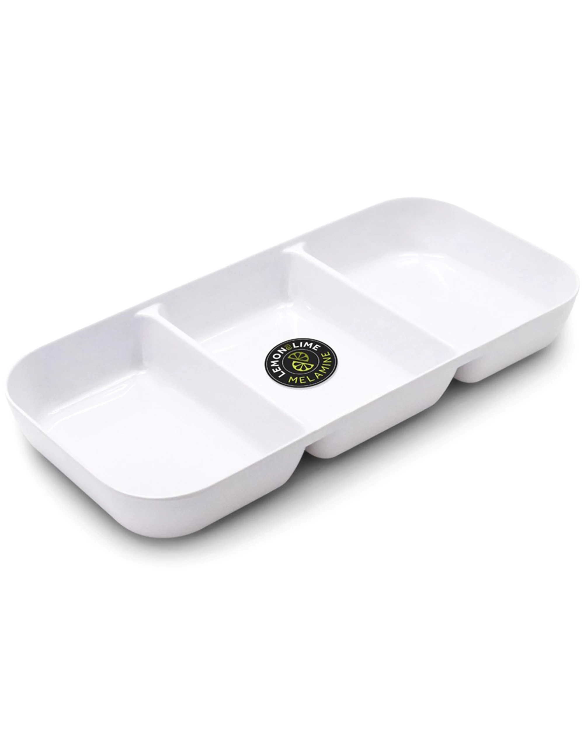 2 Lemon & Lime White Rounded Melamine 3 Section Tray 32.5cm x 15.5cm - -, 2 of 2