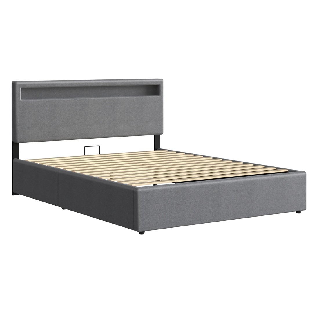 10 Alfordson Bed Frame Queen Size RGB LED Gas Lift Storage Base Fabric Luchino - Grey, 10 of 10